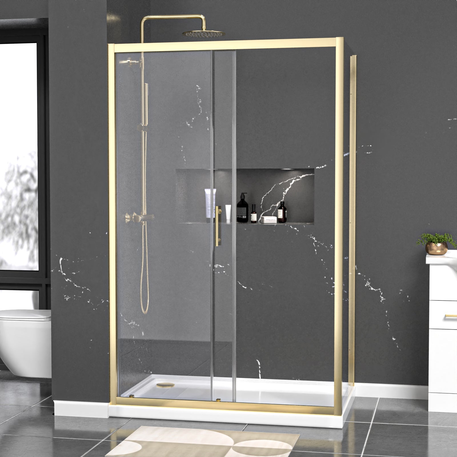 Manga 1200 x 800mm Shower Enclosure Sliding Door & Side Panel Brushed Brass