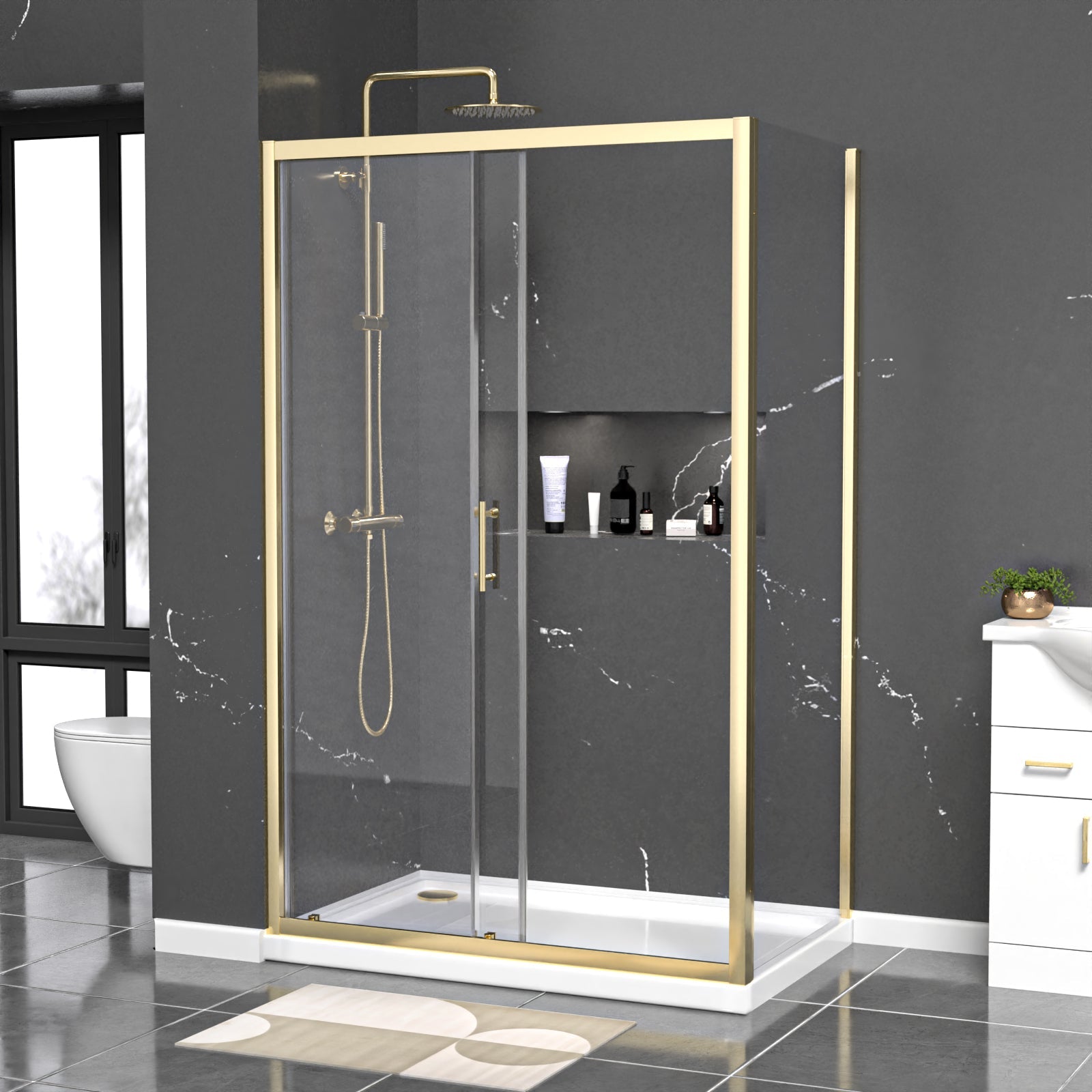 Brushed Brass 1200 x 760mm Shower Enclosure Sliding Door Panel & Tray