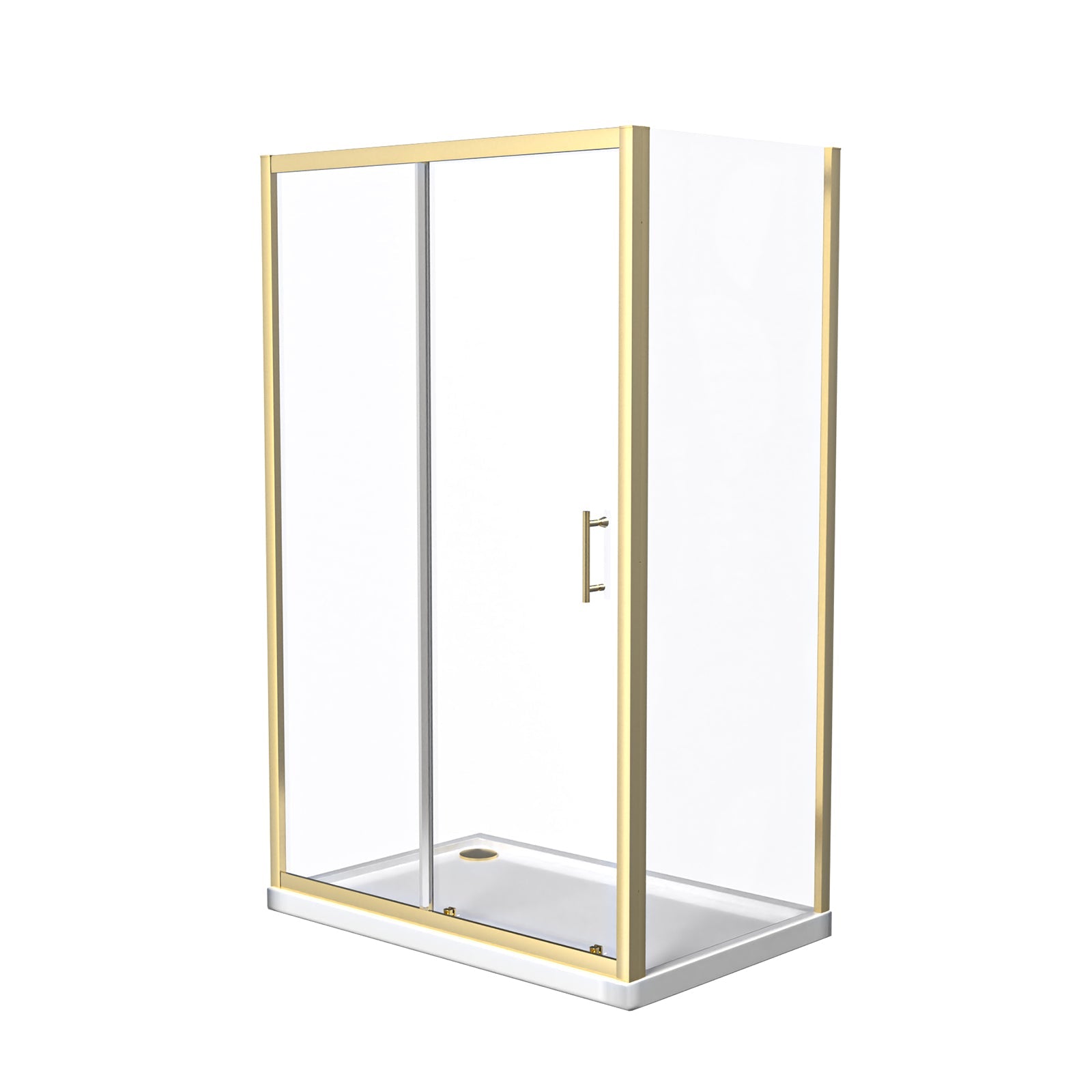 Manga 1200 x 800mm Shower Enclosure Sliding Door, Panel & Tray Brushed Brass