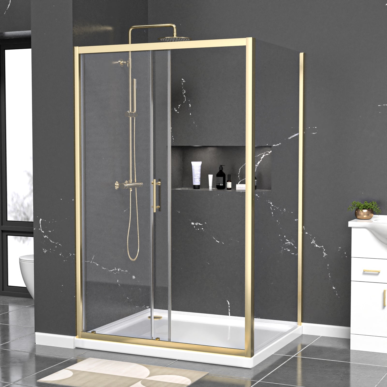 Manga 1200 x 1000mm Shower Enclosure Sliding Door & Side Panel Brushed Brass