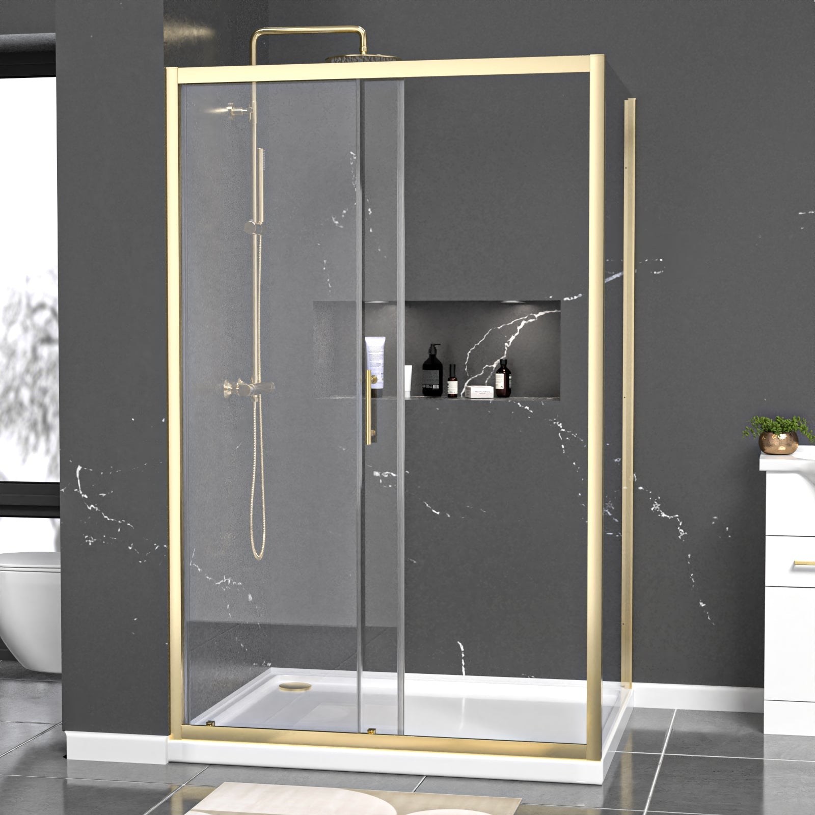 Manga 1200 x 1000mm Shower Enclosure Sliding Door & Side Panel Brushed Brass