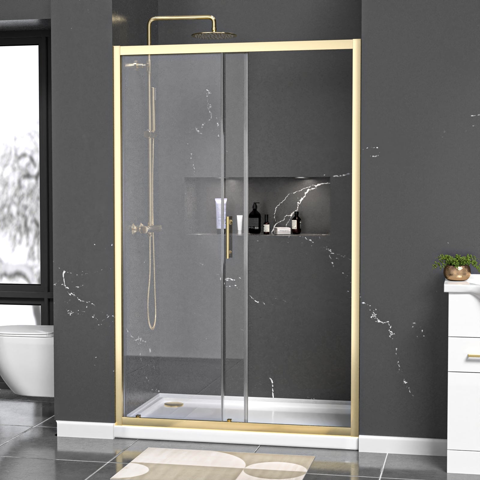 Manga 1200mm x 1850mm Shower Enclosure 6mm Glass Slider Door Brushed Brass