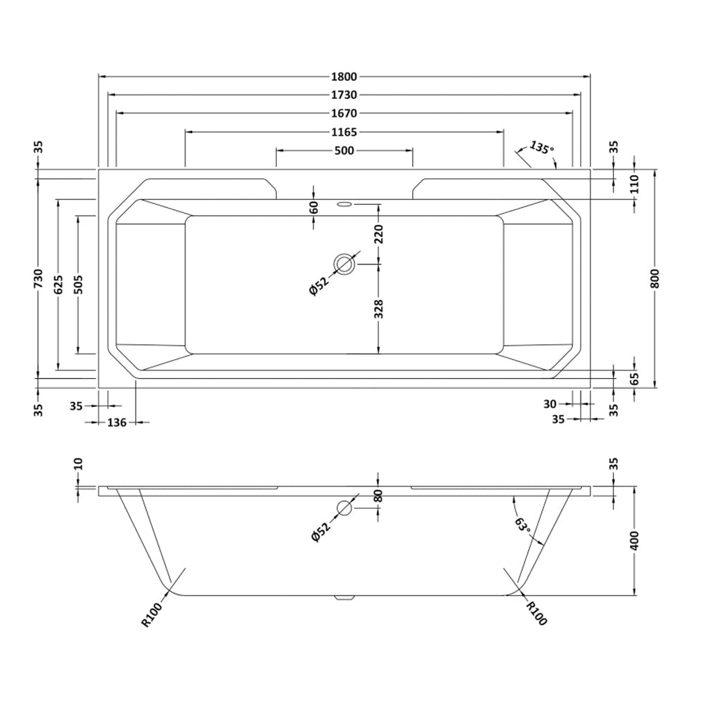 Ascott 1800mm Square White Double Ended Bath Acrylic