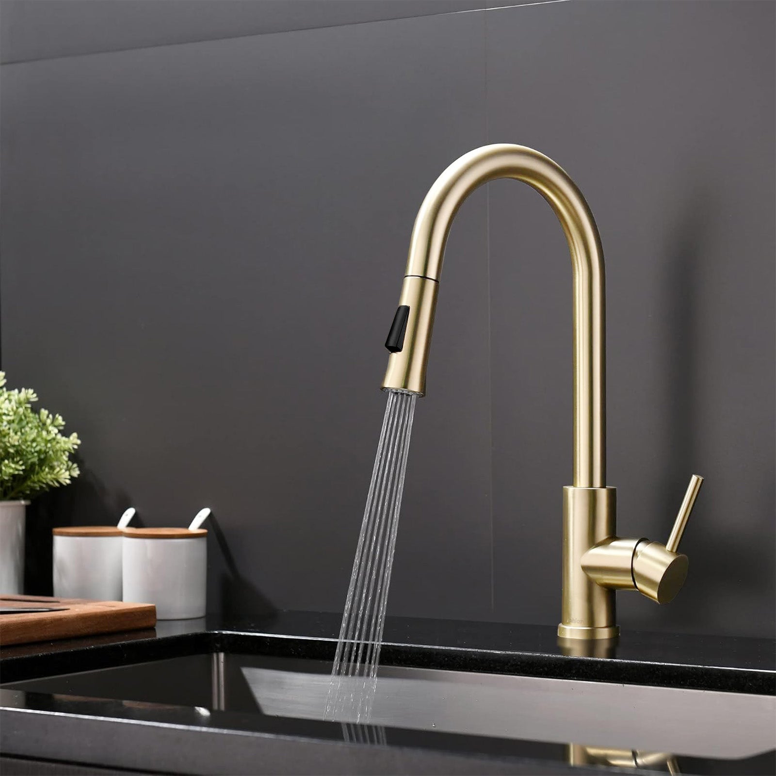 Brushed Brass Modern Pull Out Kitchen Mixer Tap