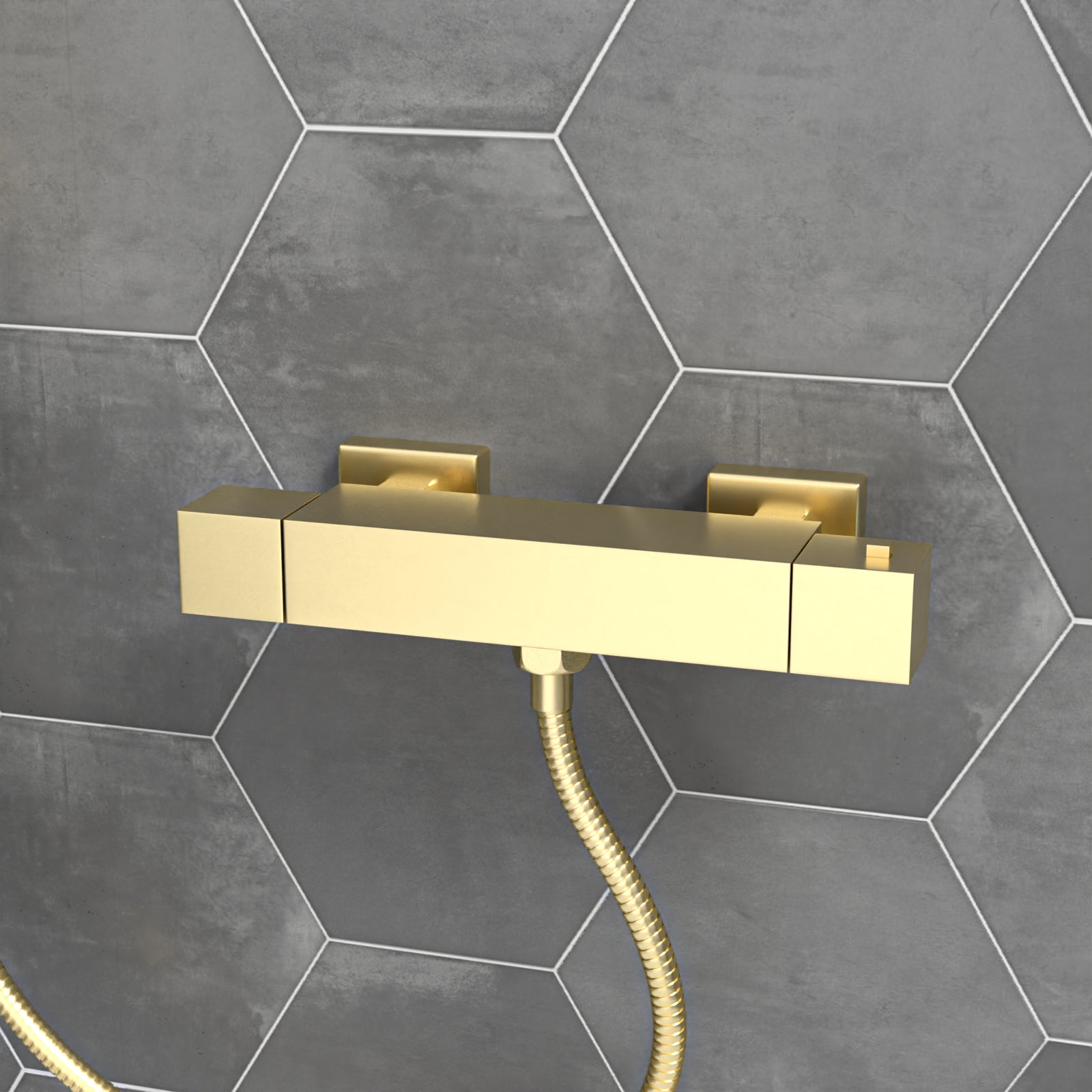 Square Thermostatic Mixer With Slider Rail & Handset Brushed Brass