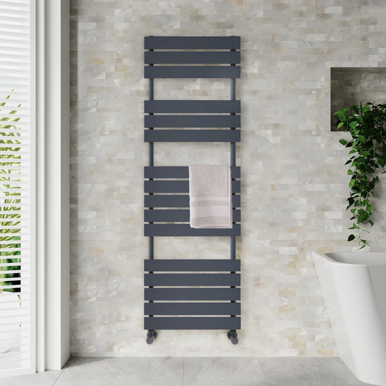 1600mm H X 450mm W Anthracite Vertical Flat Panel Towel Radiator Heated Rail