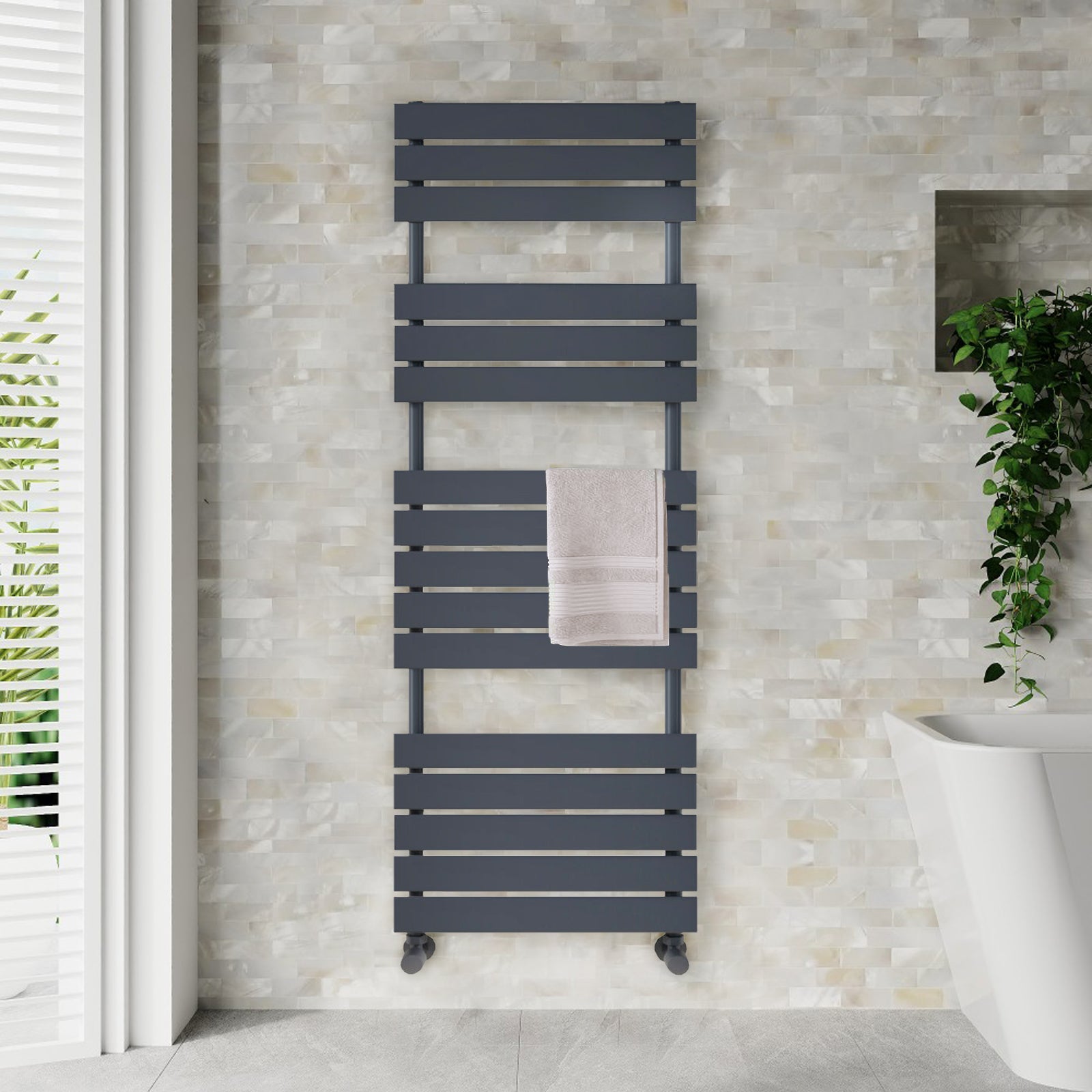 1600mm H X 600mm W Anthracite Vertical Flat Panel Towel Radiator Heated Rail