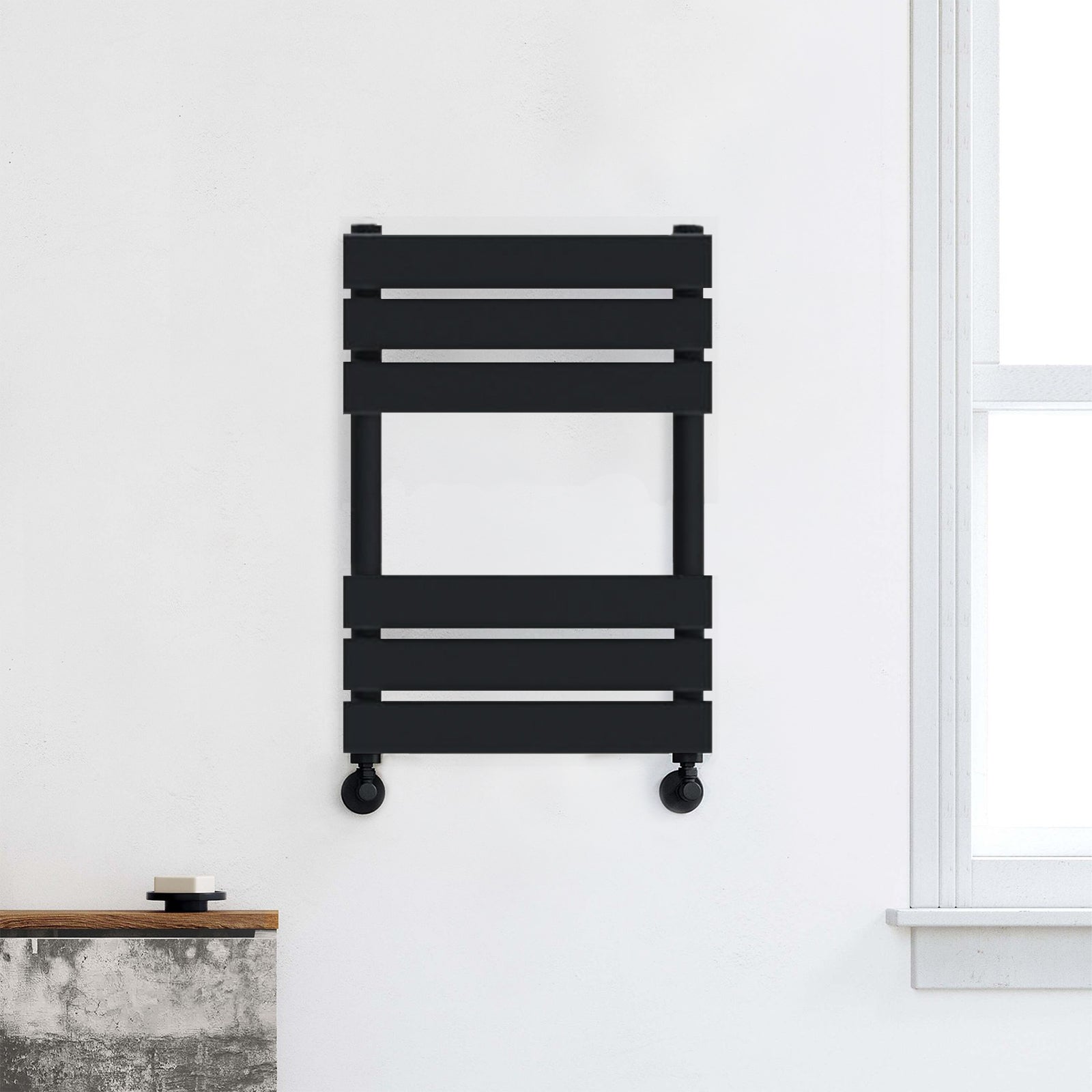 650mm H x 400mm W Black Flat Panel Heated Towel Rail Radiator