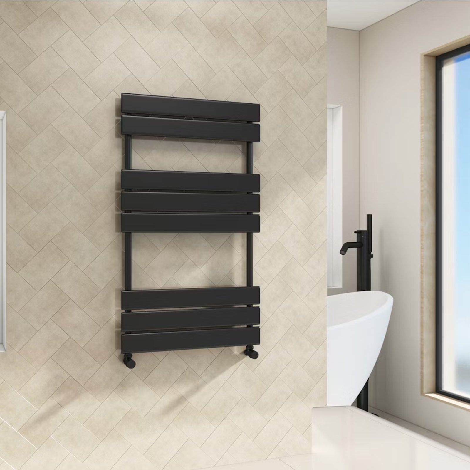 800mm H x 450mm W Anthracite Flat Panel Heated Towel Rail Radiator