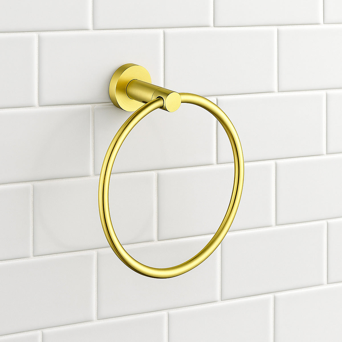 Solid Modern Brushed Brass Metal Bathroom Wall Mounted Towel Ring