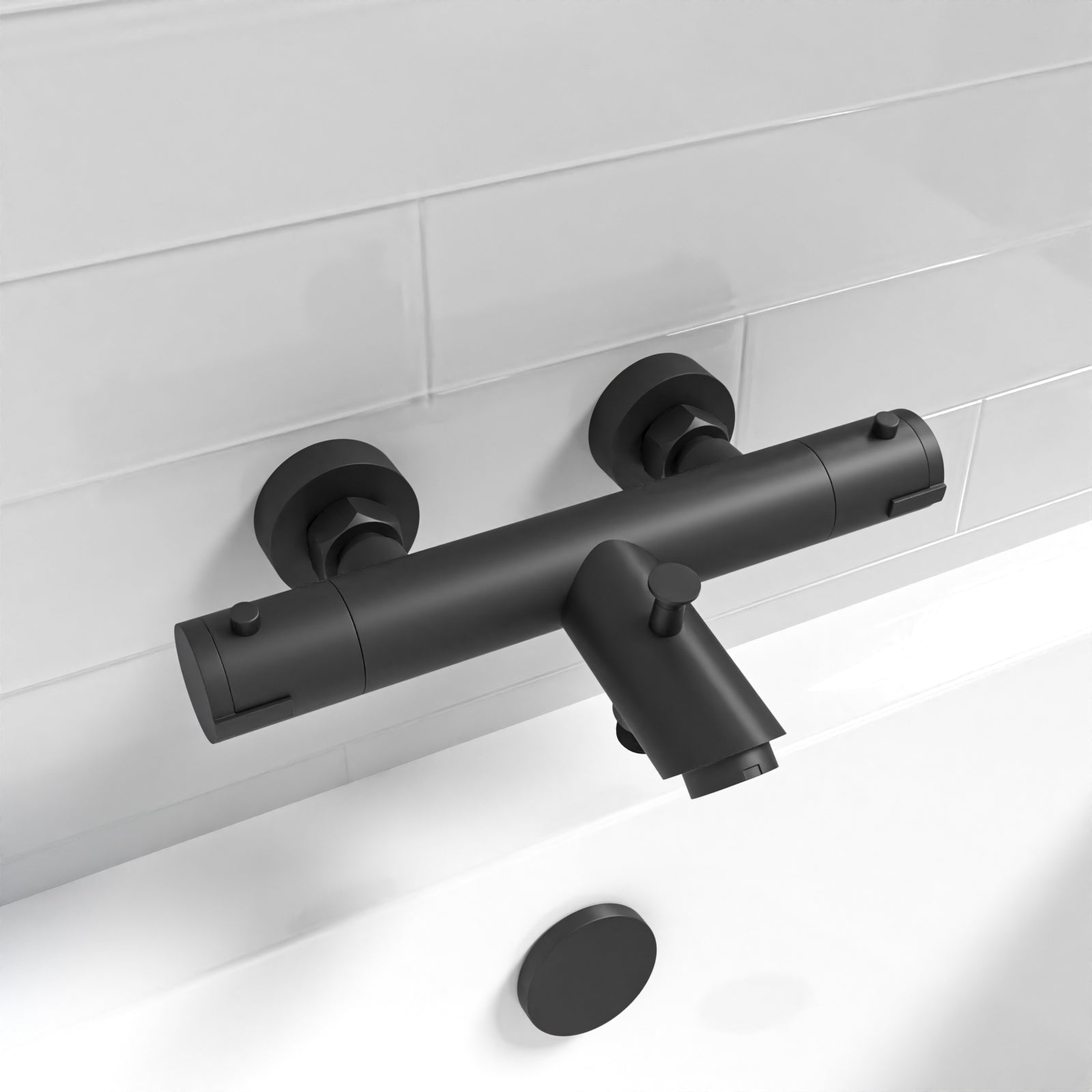 Wall Mounted Thermostatic Black Bath Shower Mixer Tap