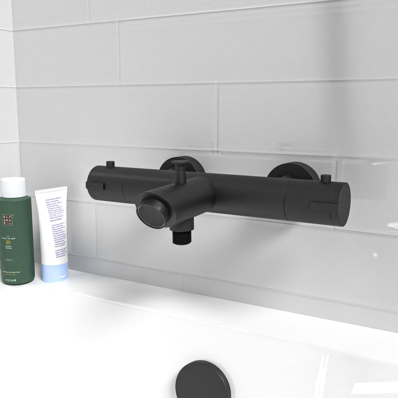 Wall Mounted Thermostatic Black Bath Shower Mixer Tap