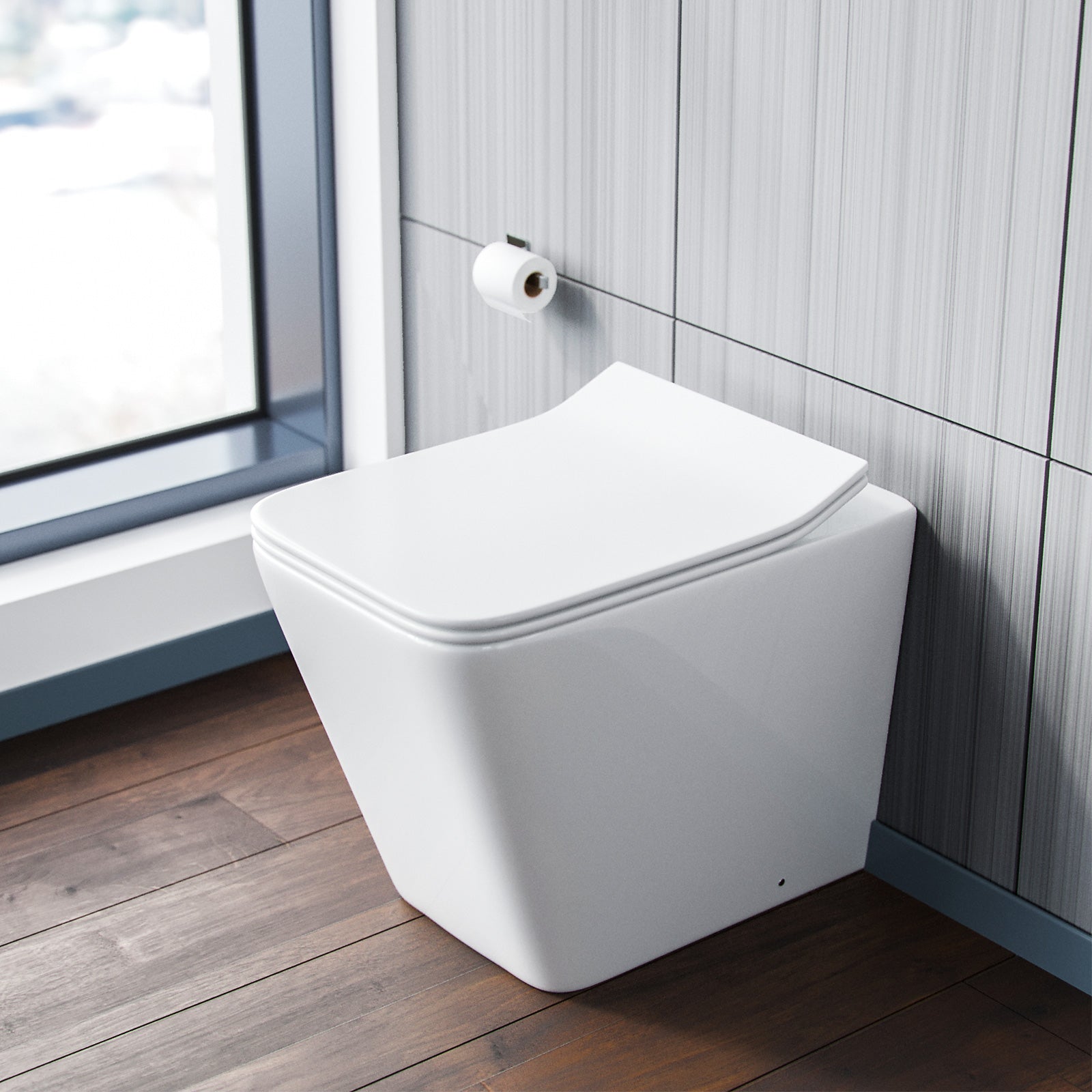 Inton Square Back To Wall Rimless Toilet Pan With Soft Close Seat + WRAS Approved Concealed Cistern