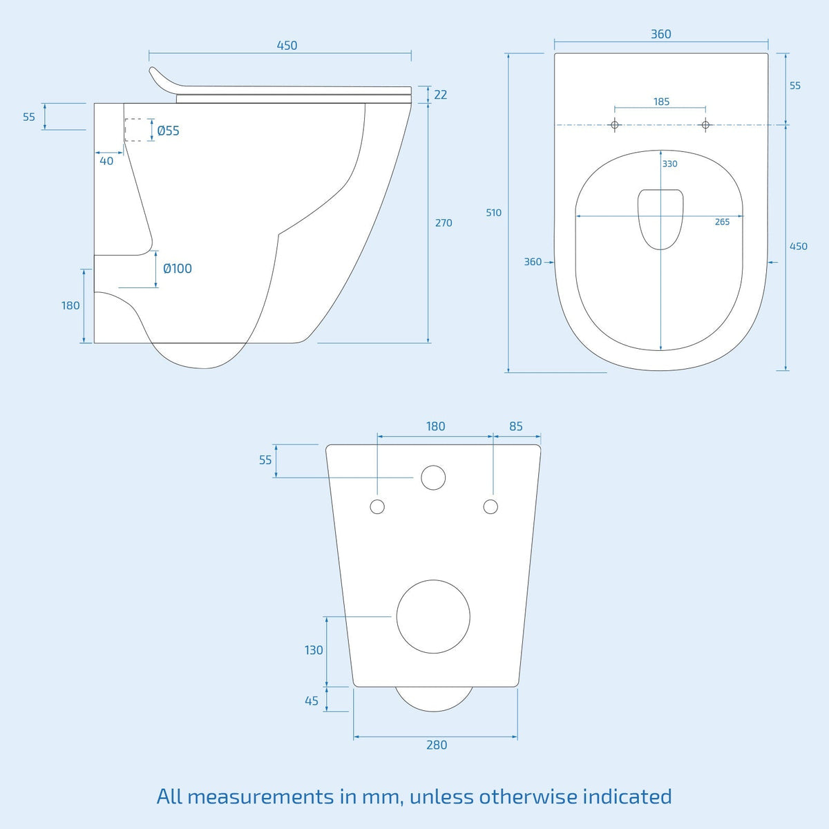 Ellis Rimless Wall Hung Toilet Pan + Soft Close Toilet Seat