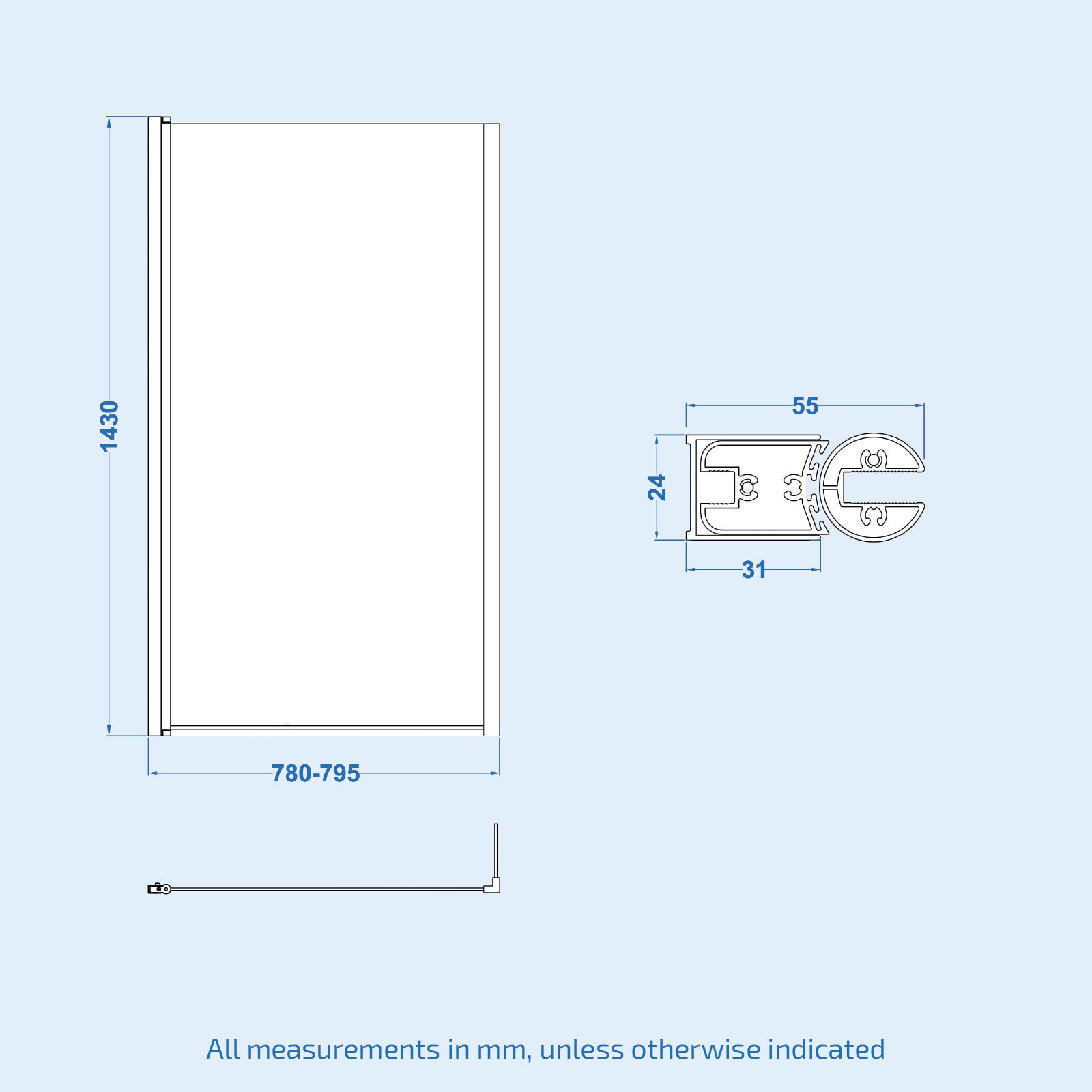 1700 x 850mm Left Hand L Shaped Shower Bath With Front End Panel & Hinged Shower Screen