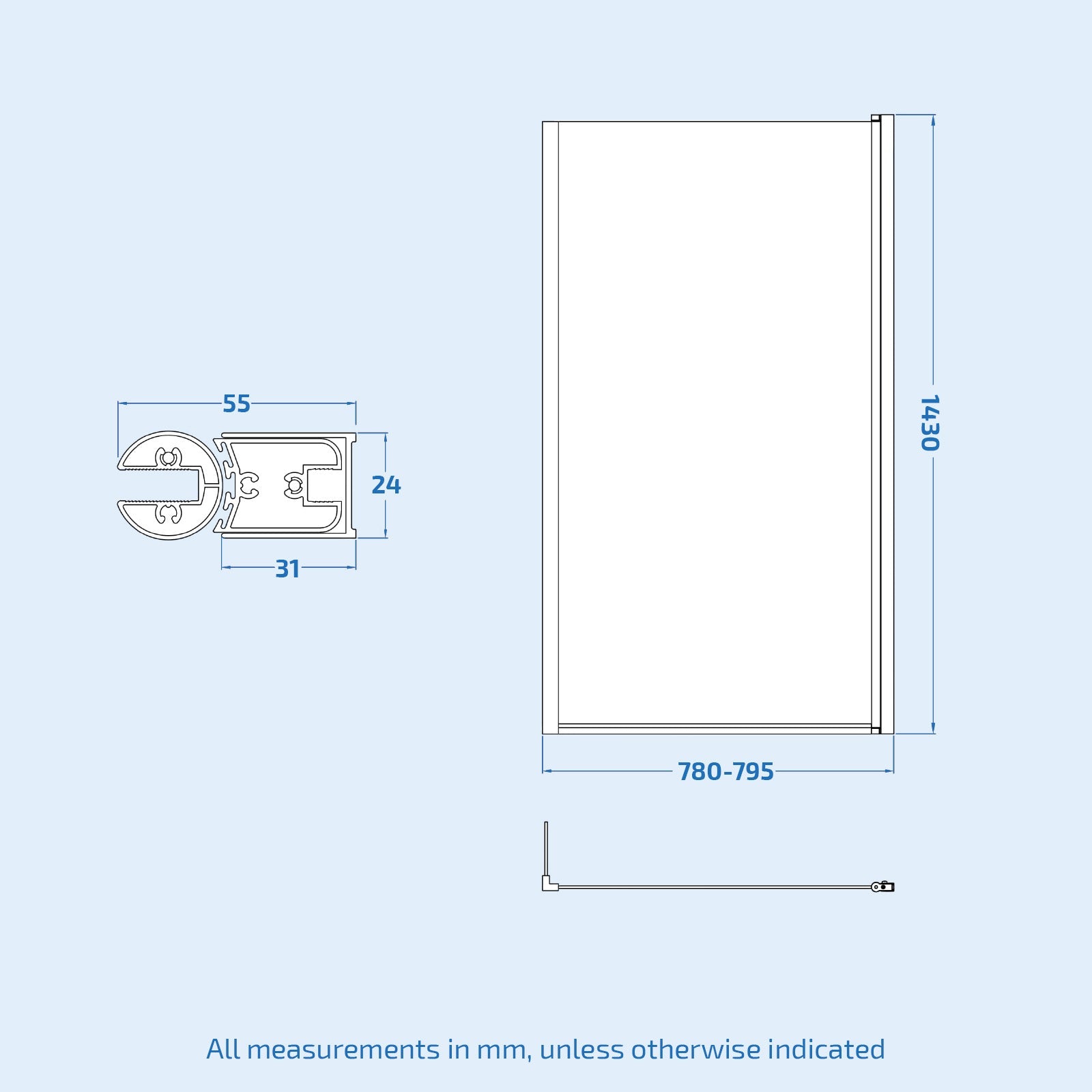 1700 x 850mm Right Hand L Shaped Shower Bath With Front End Panel & Hinged Shower Screen