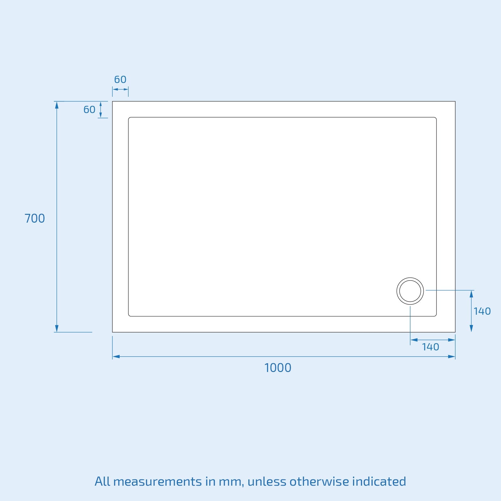 Brushed Brass 1000 x 700mm Shower Enclosure Sliding Door Panel & Tray