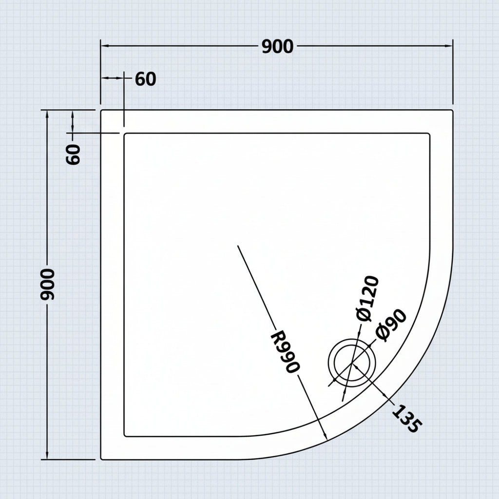 Harper square shower tray 900 × 900 mm image # Options_900 x 900 mm