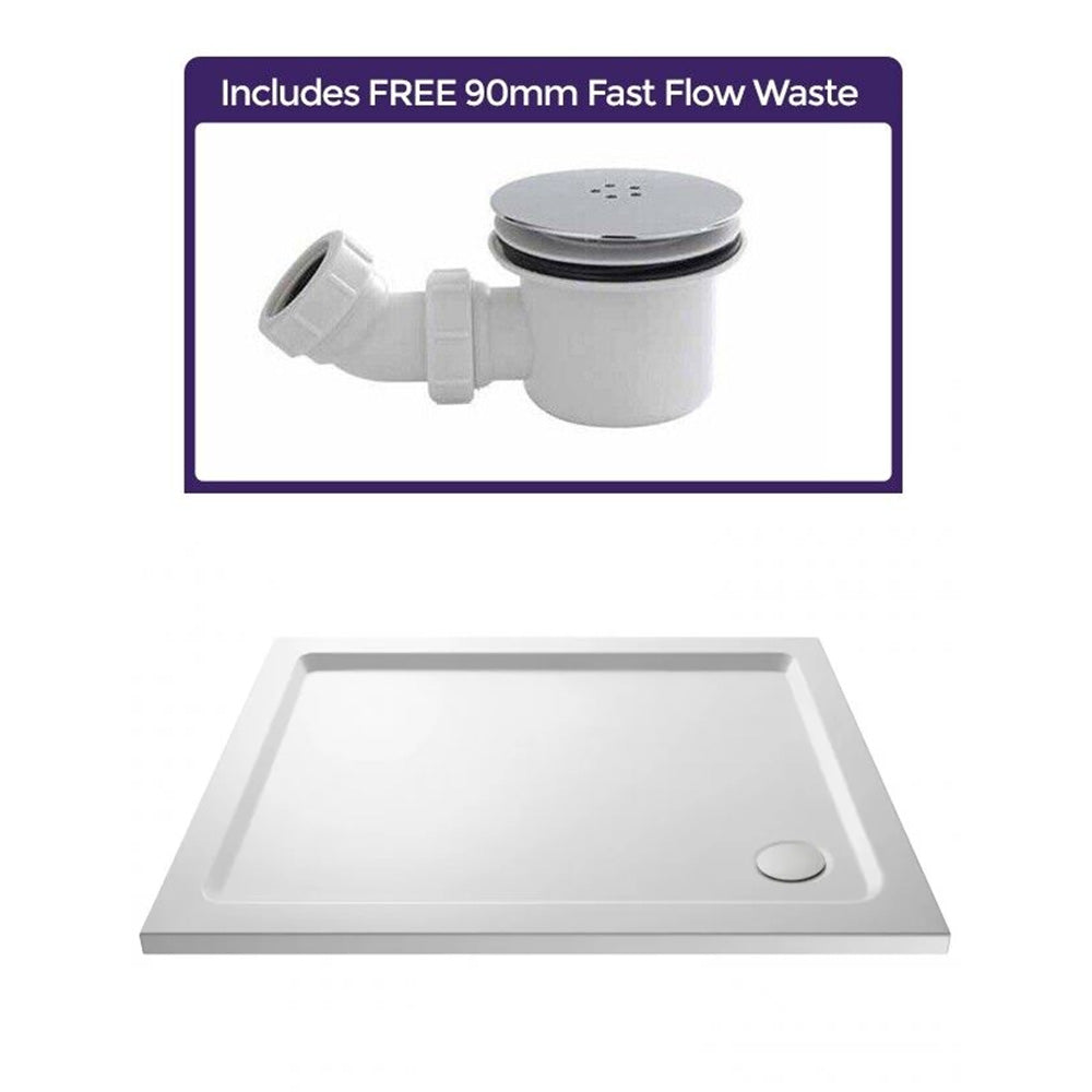 Low Profile 1200 x 800 Shower Tray Rectangle Walkin and Free Fast Flow Waste
