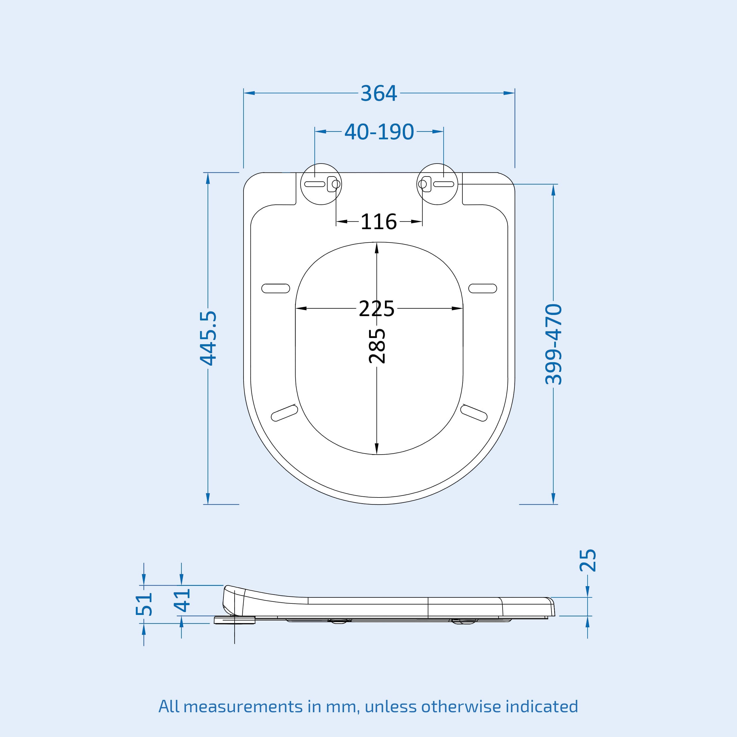D Shape Quick Release Soft Close White Toilet Seat 364mm x 445mm