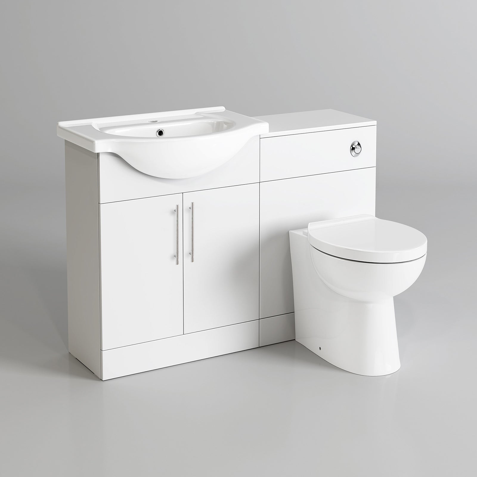 Norewood 650mm Gloss White Basin Vanity Unit, BTW Toilet WC Unit, Waterfall Mixer Tap & Waste Bathroom Furniture Set