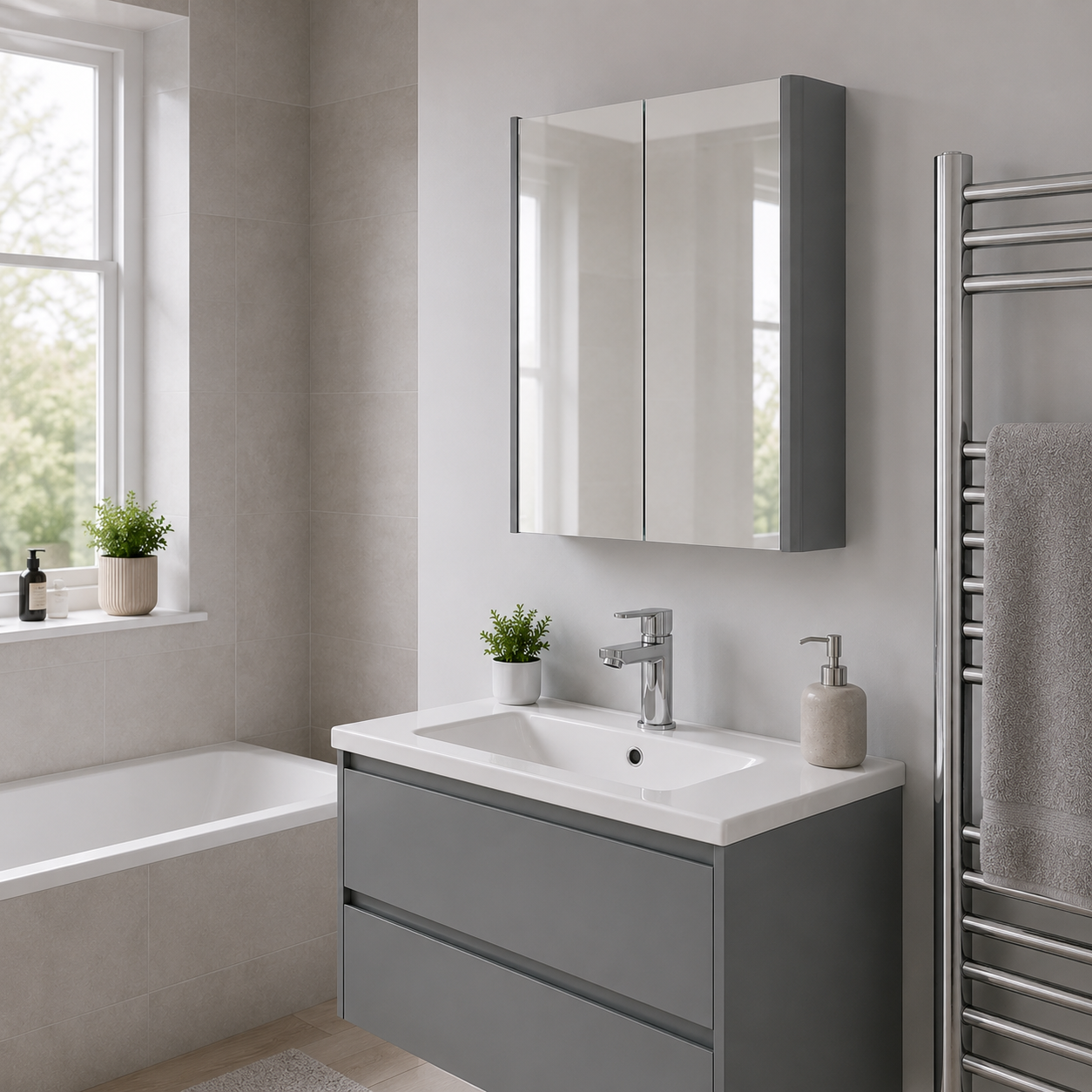 Kartell Modern Options-24 500mm W x 600mm H Cool Grey Wall Mounted 2 Door Mirror Cabinet - OPT500MIR-CG