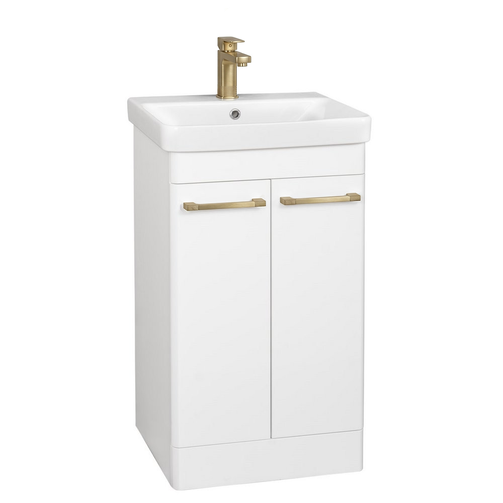 Kartell Options 24 600mm White 2 Door Vanity Unit & 600mm Rectangular Floorstanding Basin with handles