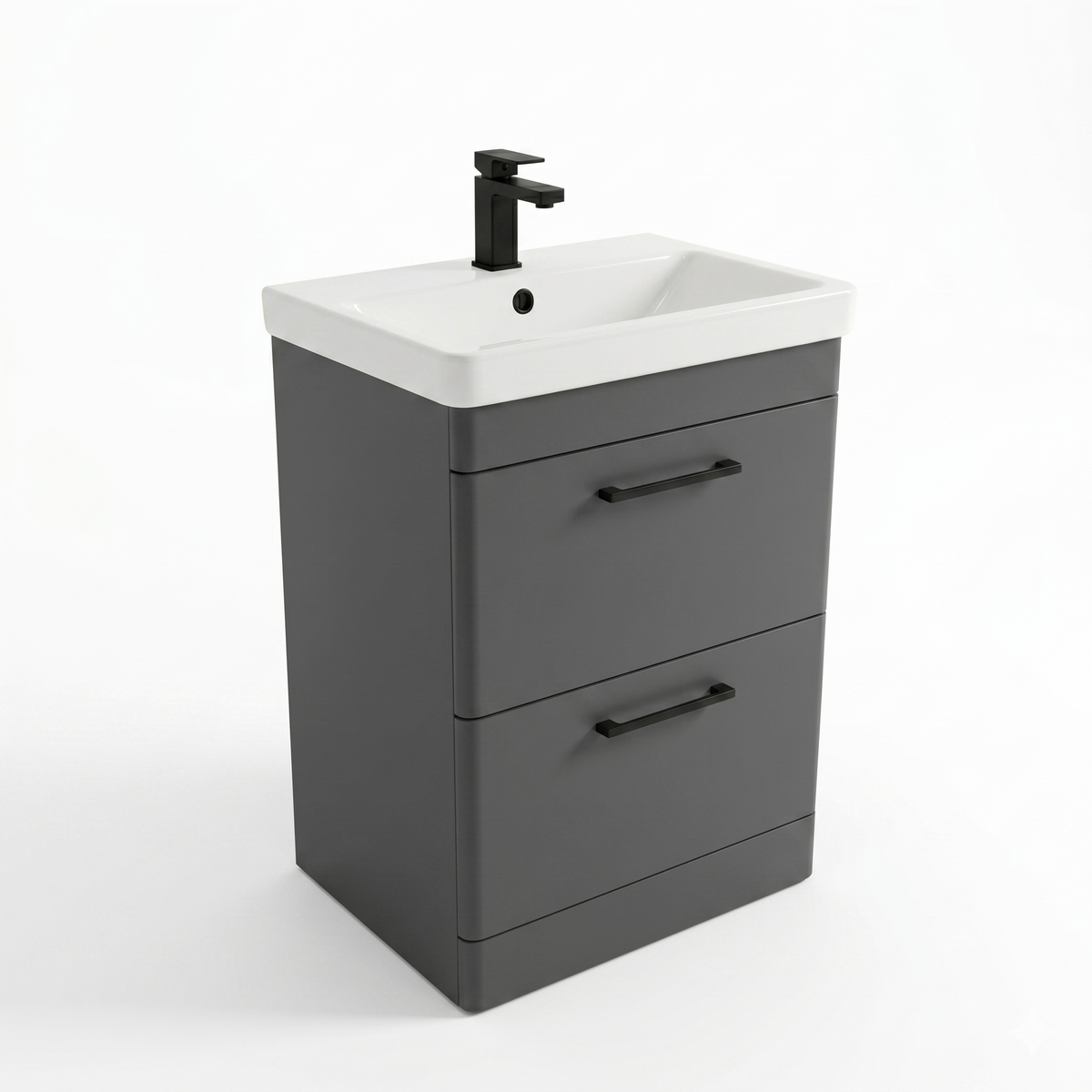 Kartell Options 24 600mm Cool Grey 2 Drawer Vanity Unit & 600mm Rectangular Floorstanding Basin with handles