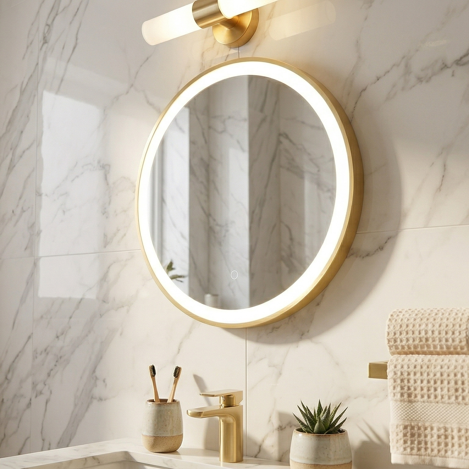 Kartell Ottone 600mm Round Brushed Brass Frame Front Lid LED Mirror Wall Mounted - OT60