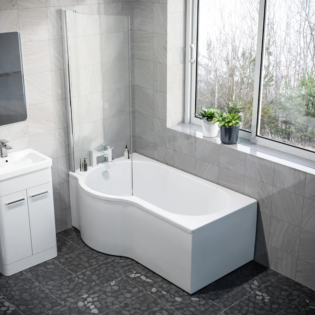 P Shaped LH 1500mm Curved Shower Bath Acrylic Front Panel & Screen
