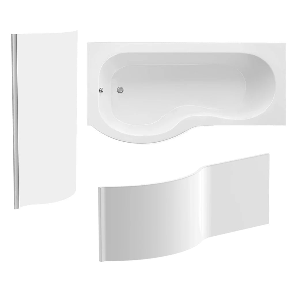 P Shaped LH 1500mm Curved Shower Bath Acrylic Front Panel & Screen