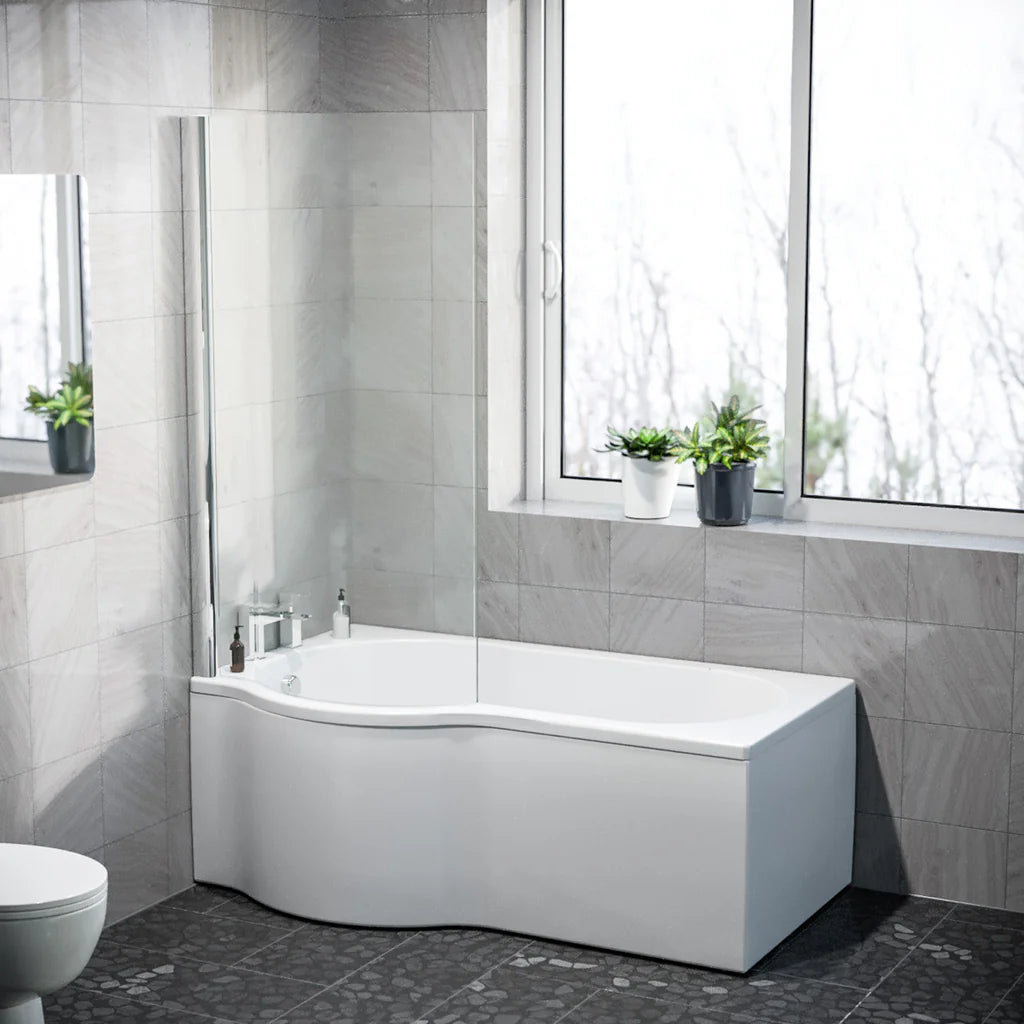 P Shaped LH 1500mm Curved Shower Bath Acrylic Front Panel & Screen