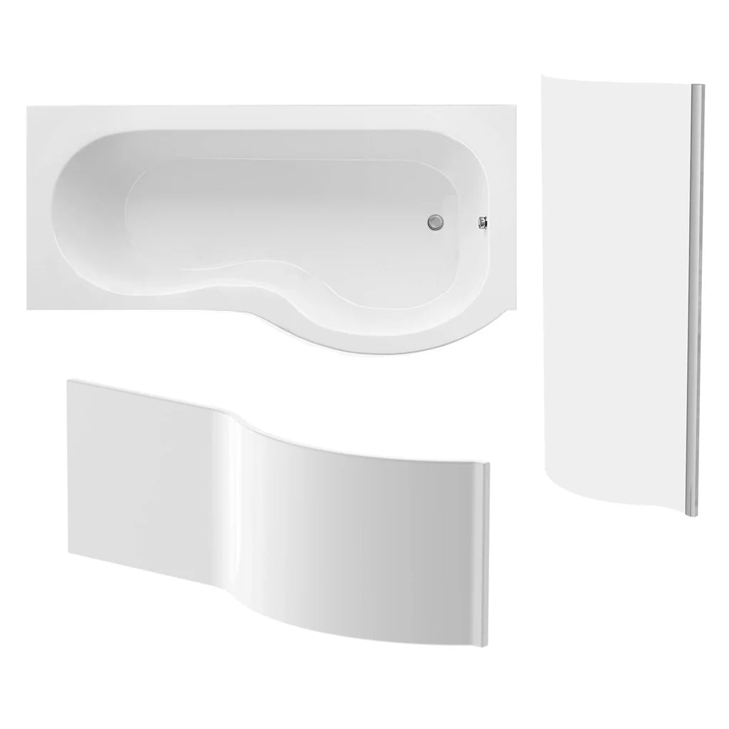 P Shaped RH 1500mm Curved Shower Bath Acrylic Front Panel & Screen