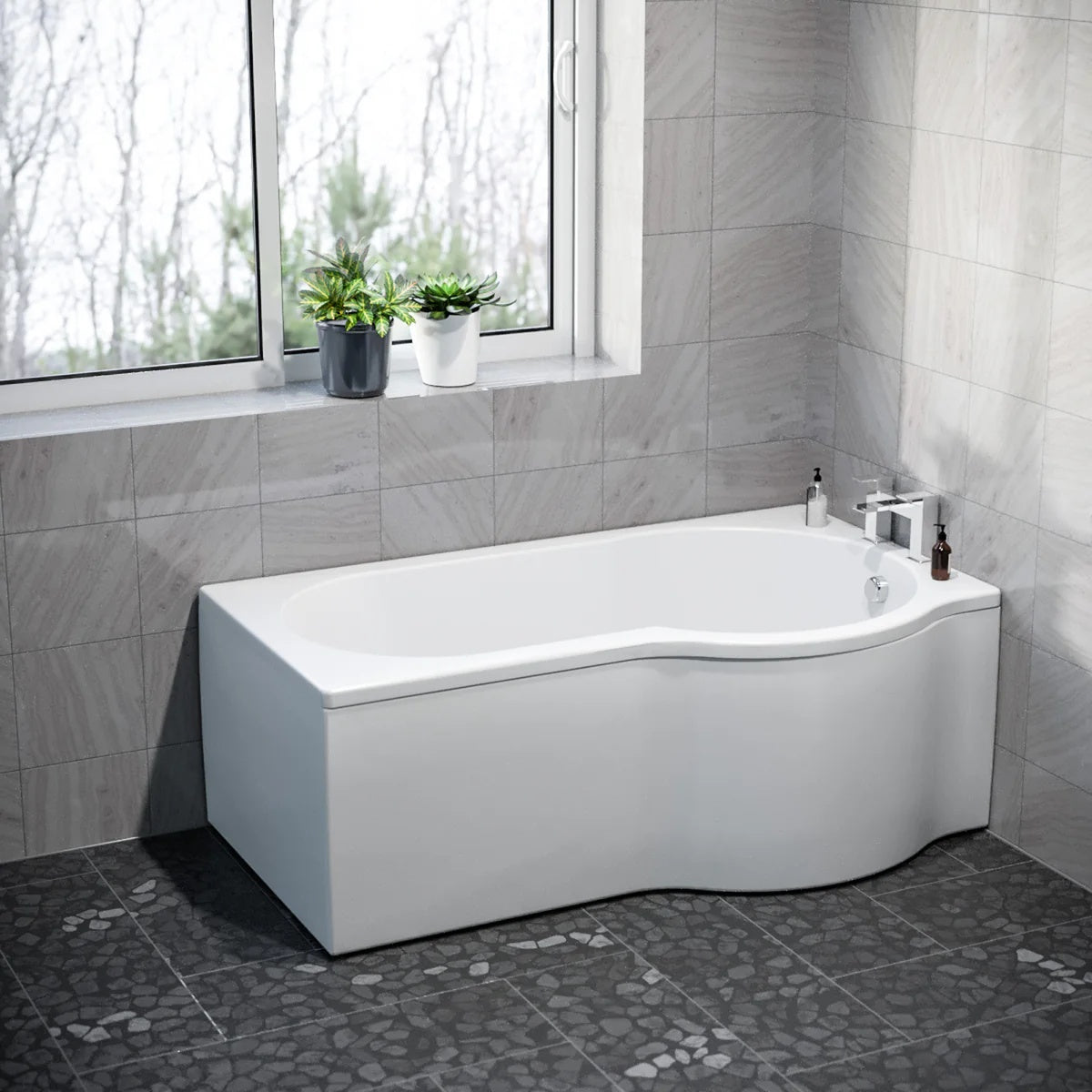 1500mm P Shaped Right Hand Curved Shower Bath Acrylic