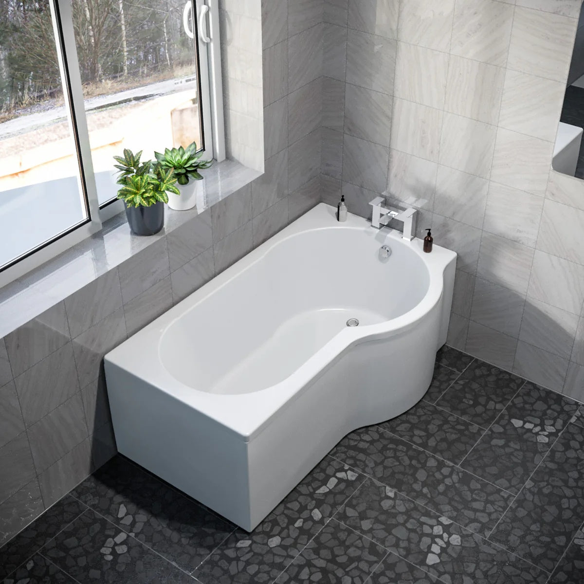 1500mm P Shaped Right Hand Curved Shower Bath Acrylic