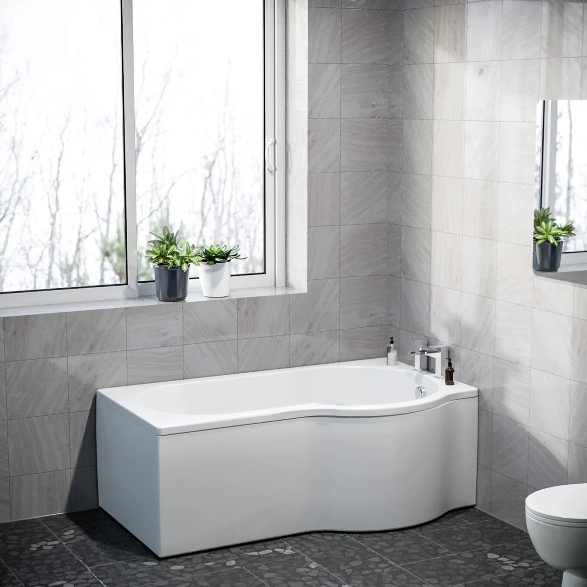 1500mm P Shaped Right Hand Curved Shower Bath Acrylic