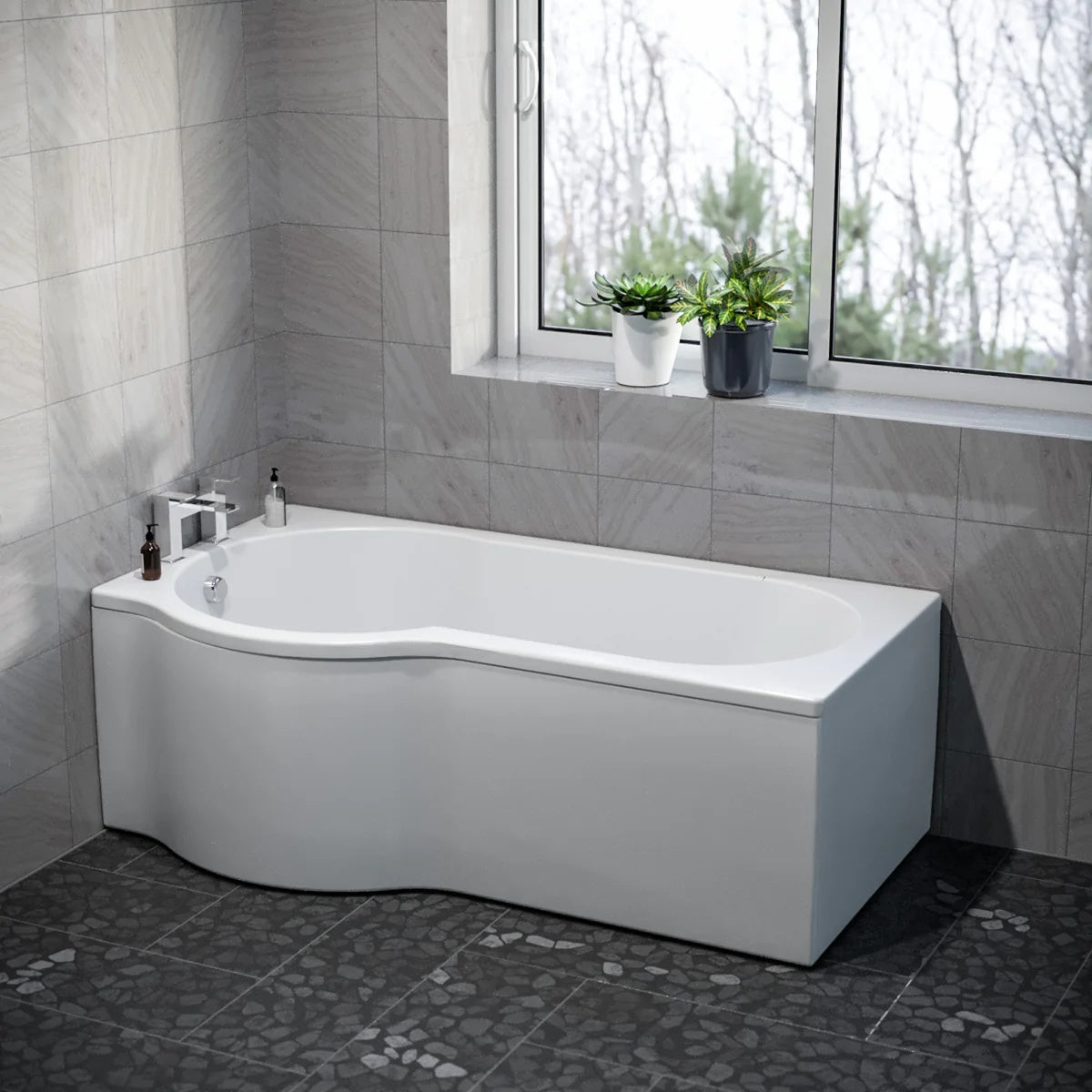 1600mm P Shaped Left Hand Curved Shower Bath Acrylic