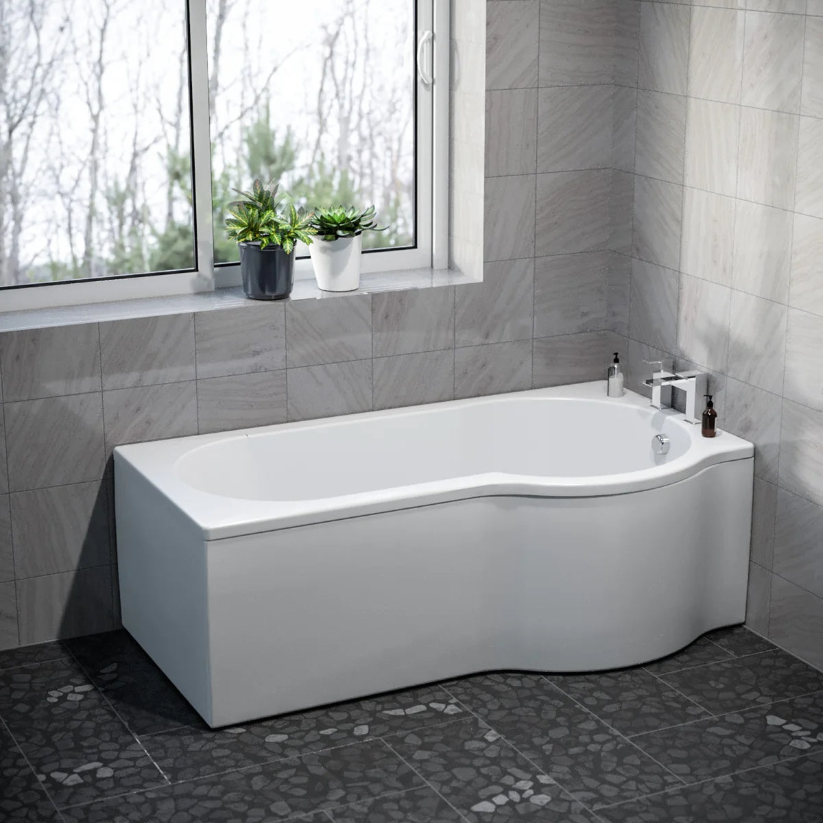 1600mm P Shaped Right Hand Curved Shower Bath Acrylic