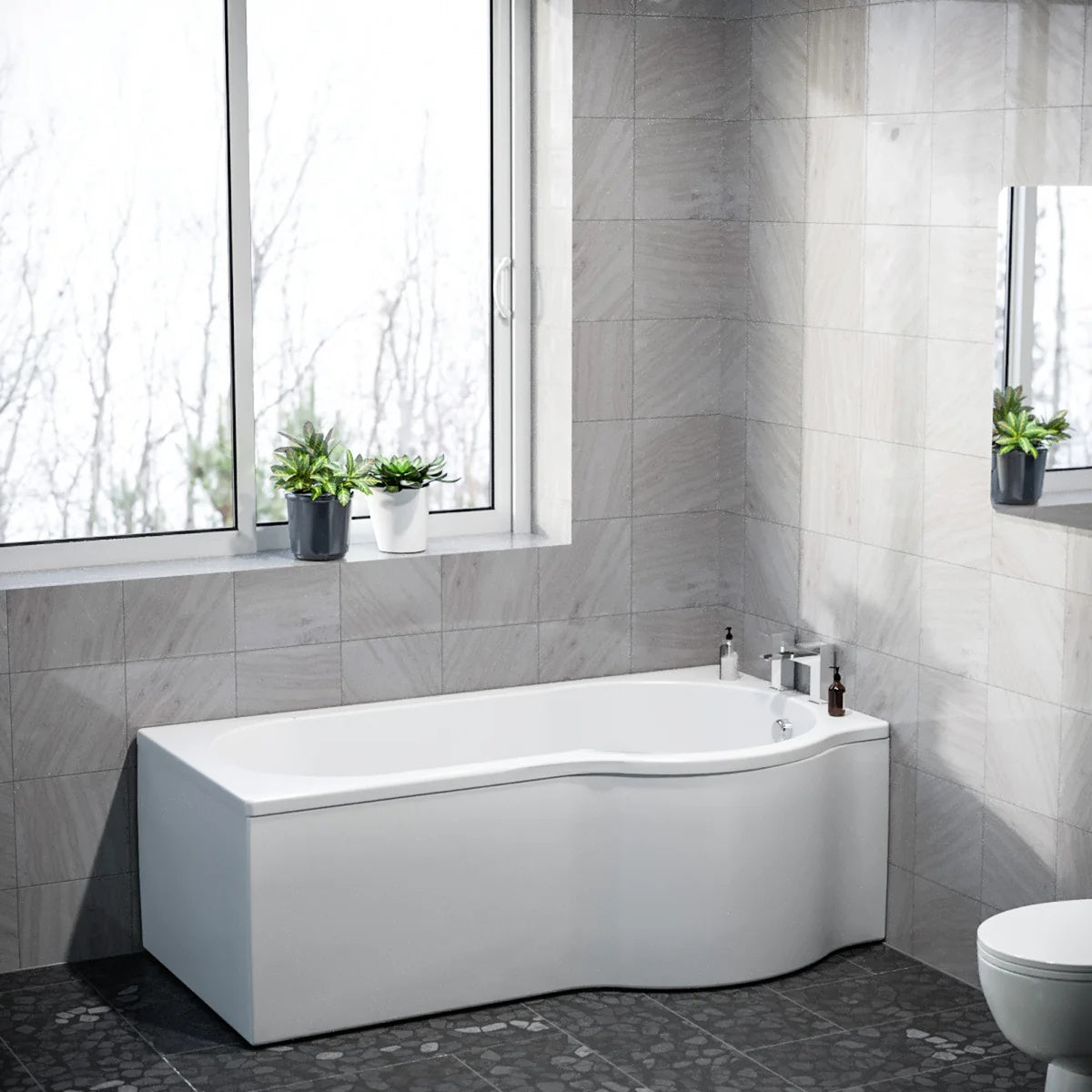 1600mm P Shaped Right Hand Curved Shower Bath Acrylic