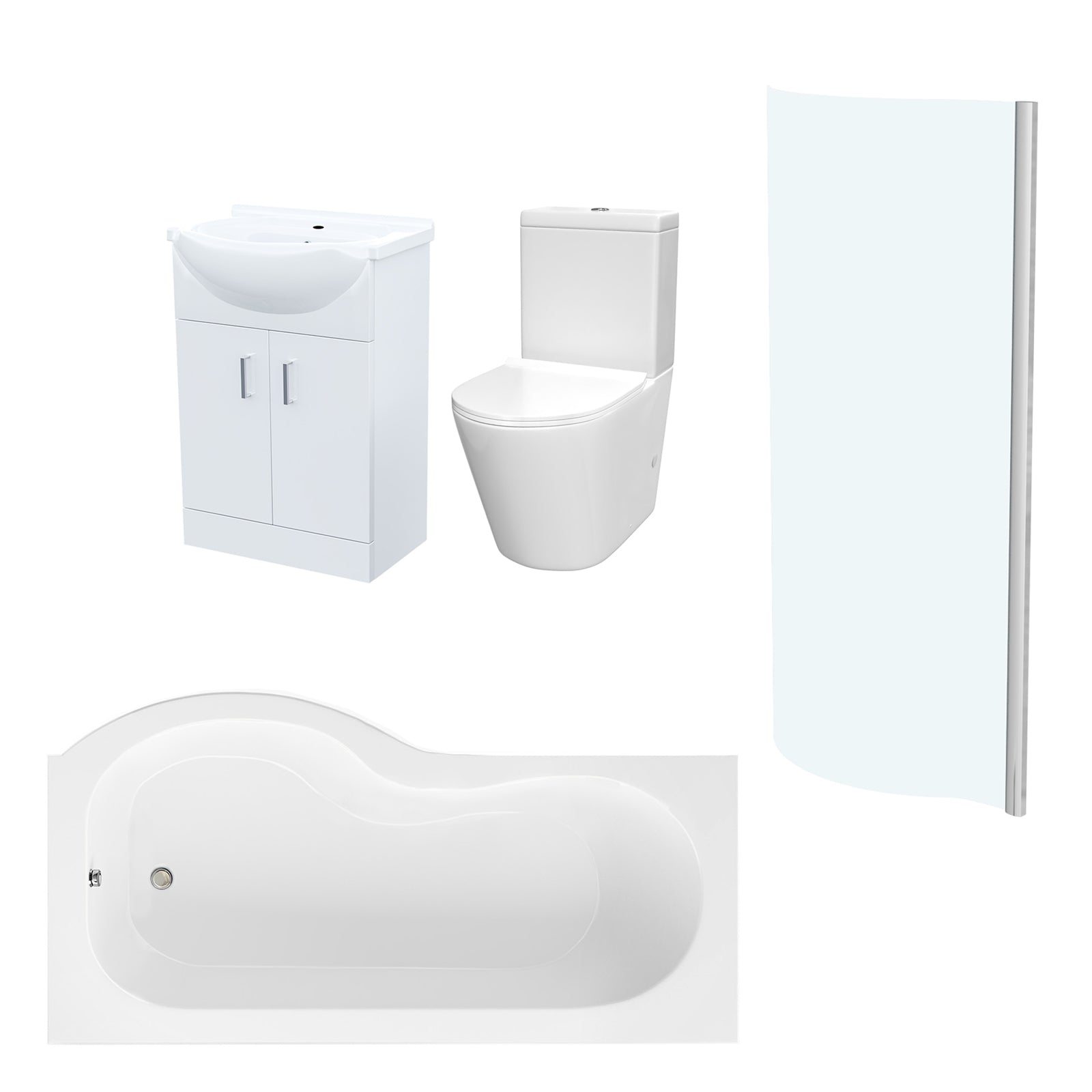 Ellen Right Hand P-Shaped Bath With Screen, Basin Vanity Unit & Close Coupled Toilet