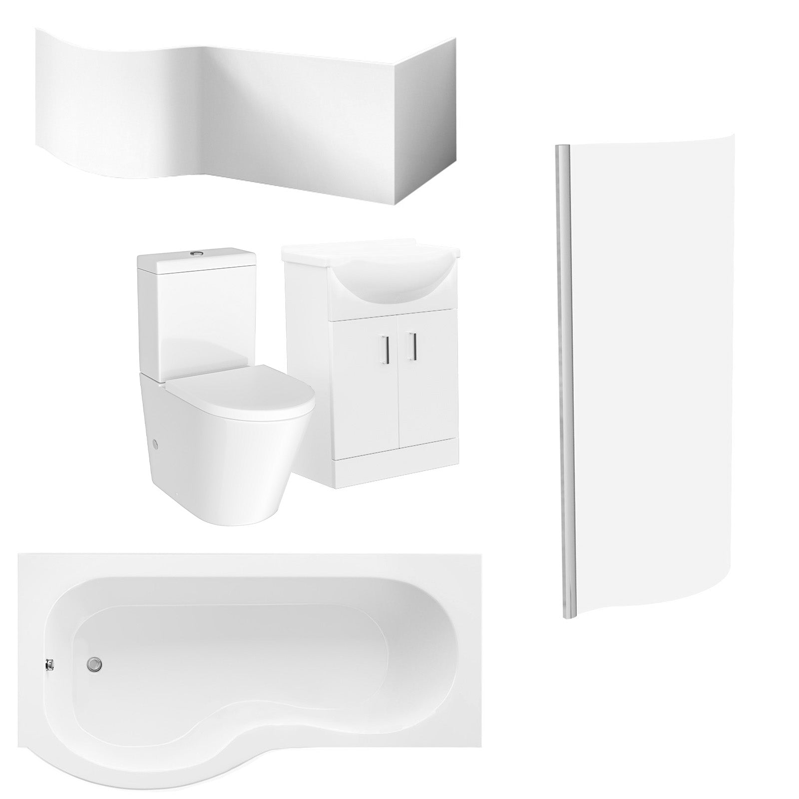 Ellen P-Shaped Left Handed Bath, Floor Standing Vanity Unit and Close Coupled Toilet Suite