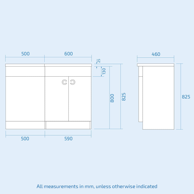Dene Matte Grey 1100mm P Shaped RH Vanity Basin WC Unit & BTW Modern Toilet