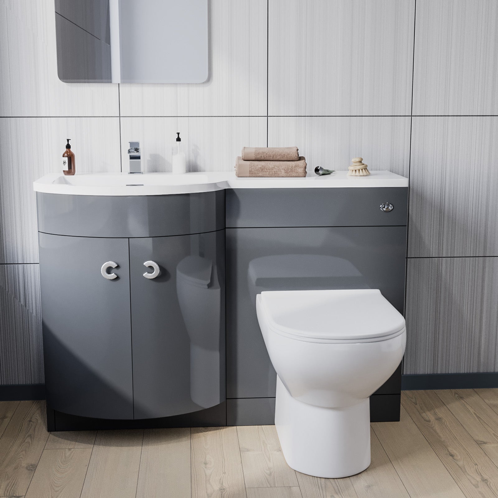 Dene 1100mm Basin Combination Vanity Unit, WC unit, Back To Wall Toilet Grey