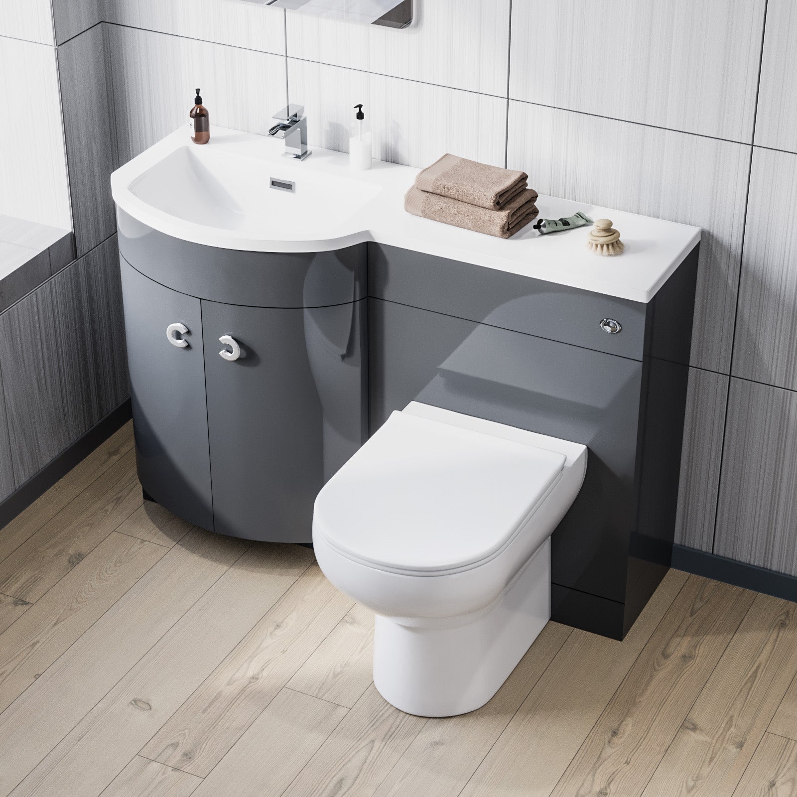 Dene 1100mm Basin Combination Vanity Unit, WC unit, Back To Wall Toilet Grey