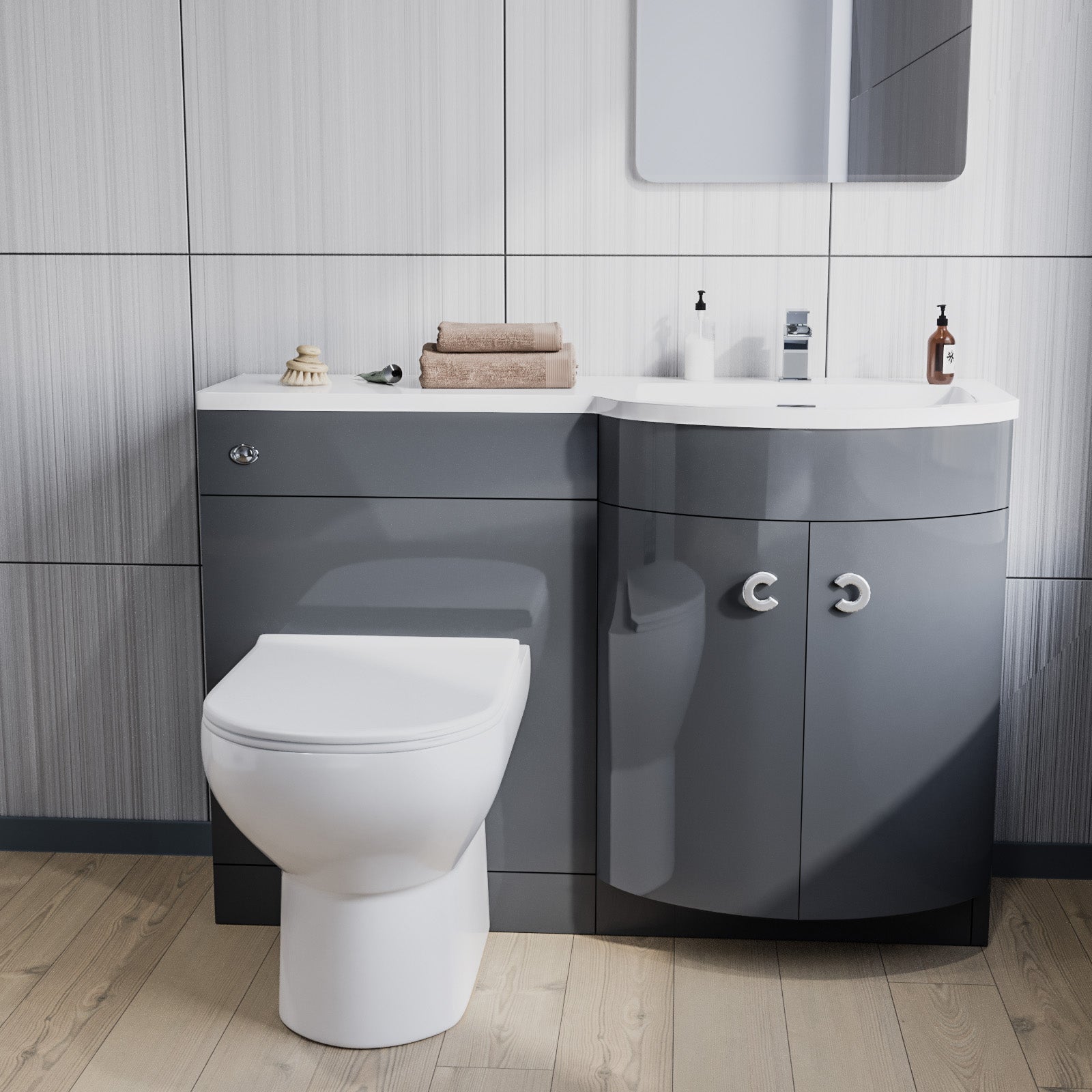 Dene 1100mm Basin Combination Vanity Unit, WC unit, Back To Wall Toilet Grey