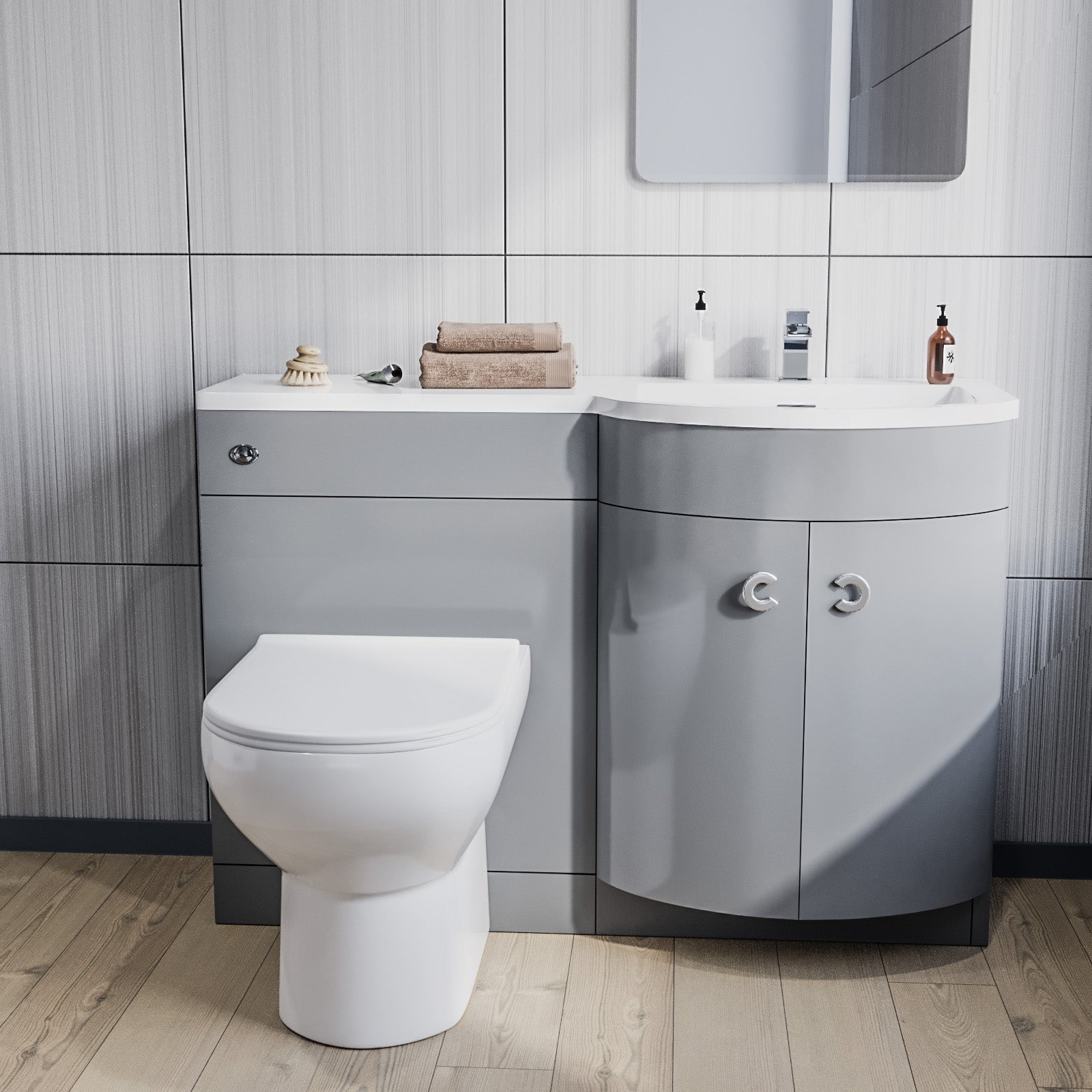 Dene Grey 1100mm Right Hand Basin Combination Vanity Unit, WC unit, Back To Wall Toilet