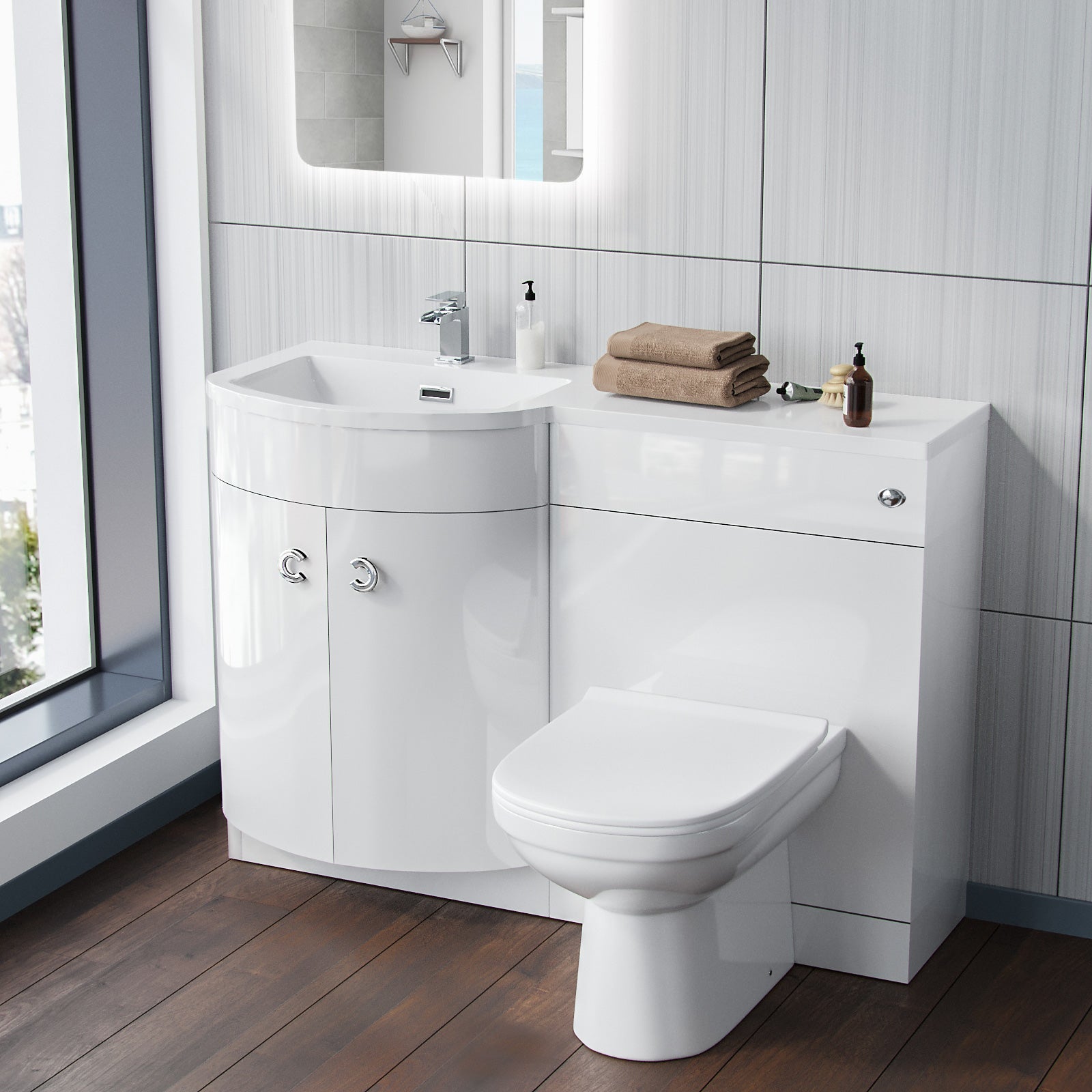 Dene White 1100mm Vanity Basin Unit & Desone Back To Wall Toilet