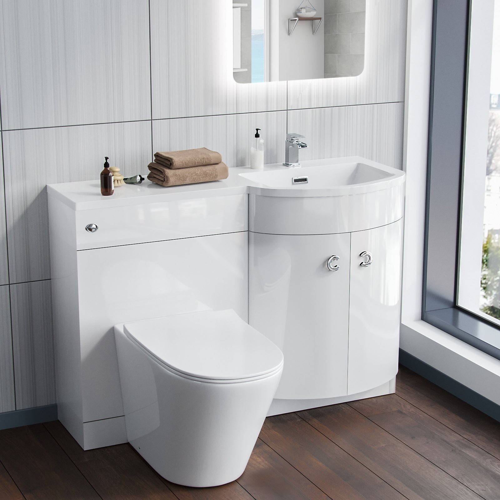 Dene White 1100mm Vanity Basin Unit & Ellis Back To Wall Toilet