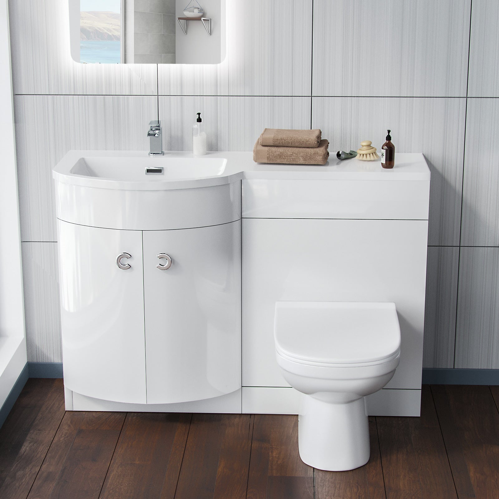 Dene White 1100mm Vanity Basin Unit & Desone Back To Wall Toilet