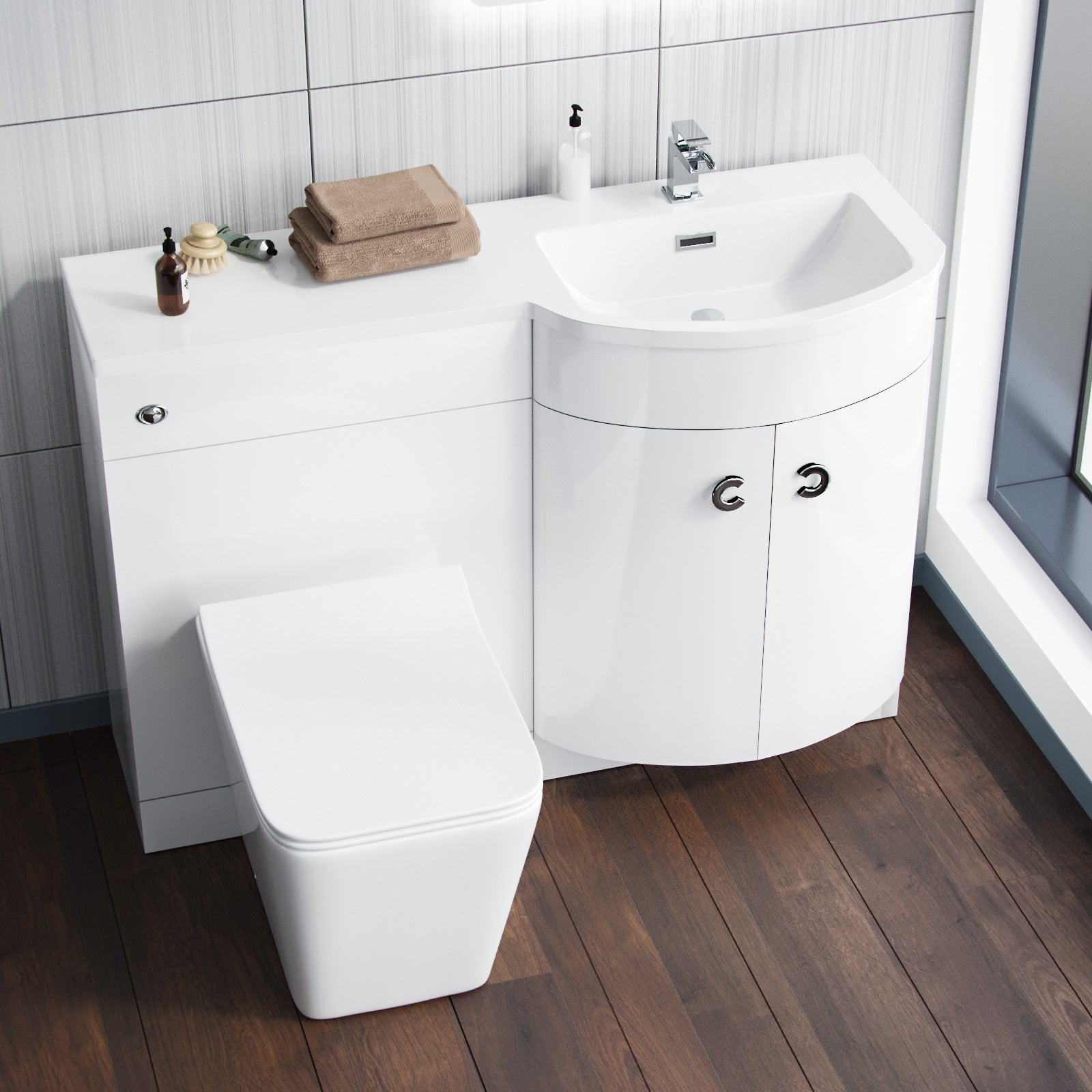 Dene 1100mm Vanity Basin Unit White & Elora Back To Wall Toilet White